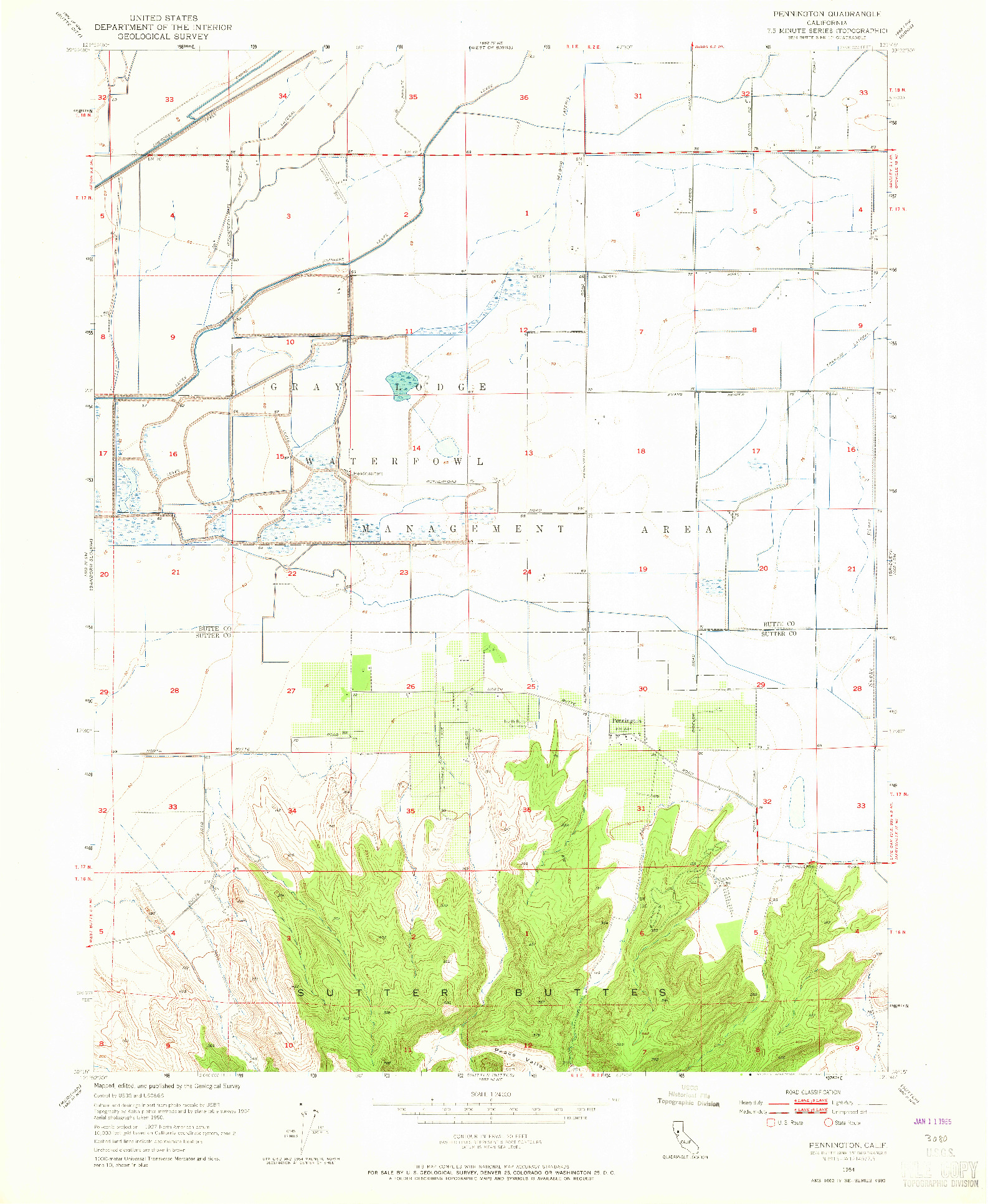USGS 1:24000-SCALE QUADRANGLE FOR PENNINGTON, CA 1954