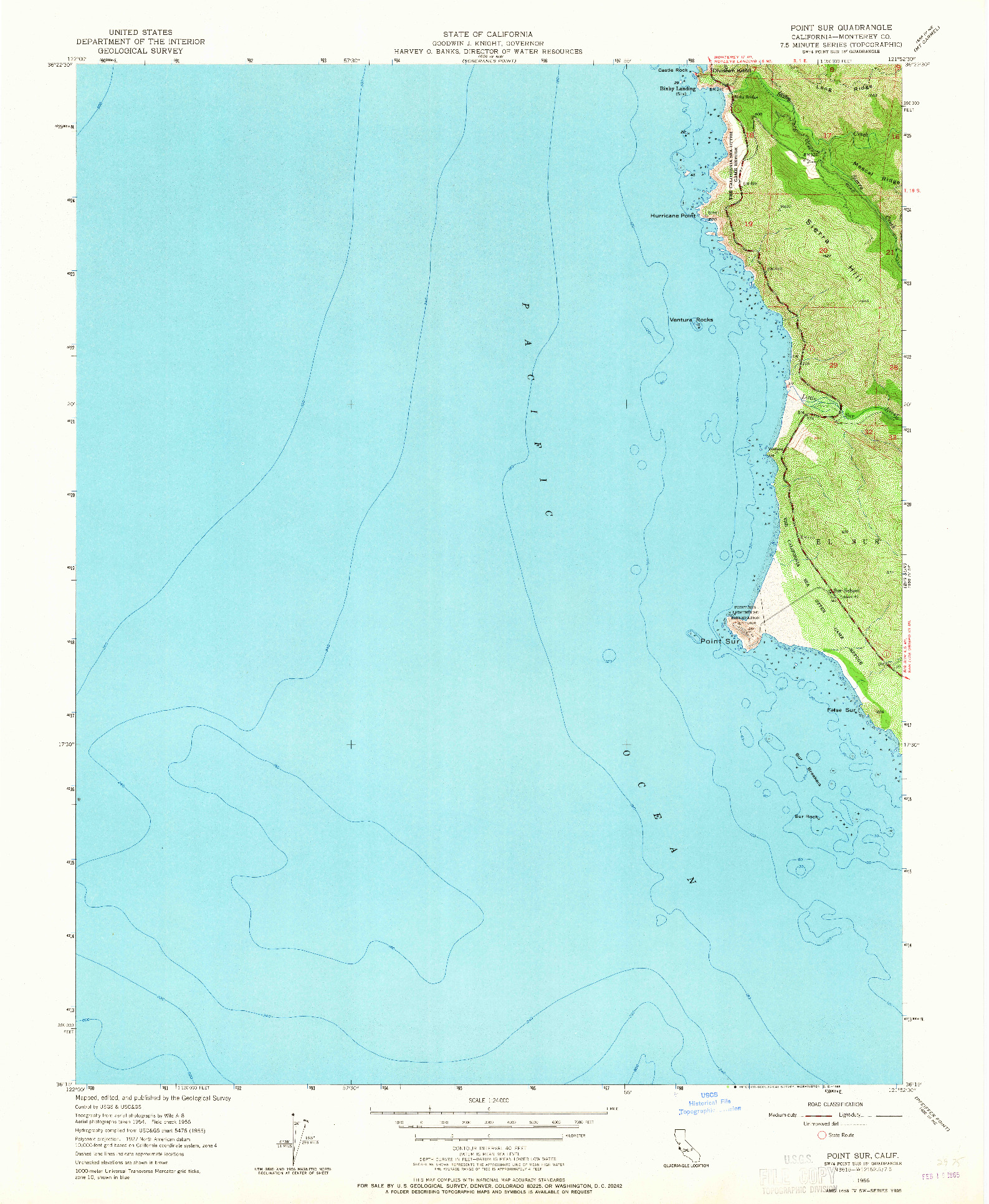 USGS 1:24000-SCALE QUADRANGLE FOR POINT SUR, CA 1956