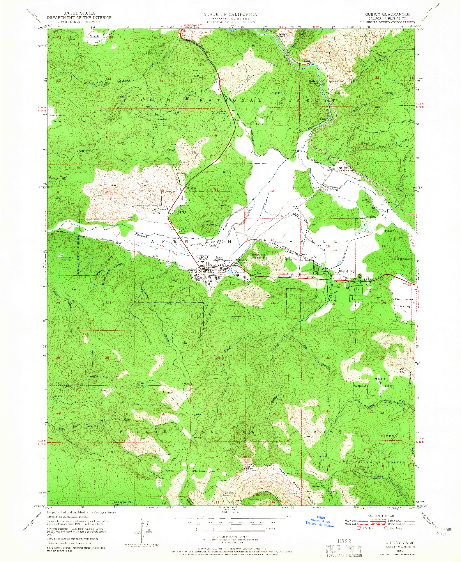 USGS 1:24000-SCALE QUADRANGLE FOR QUINCY, CA 1950