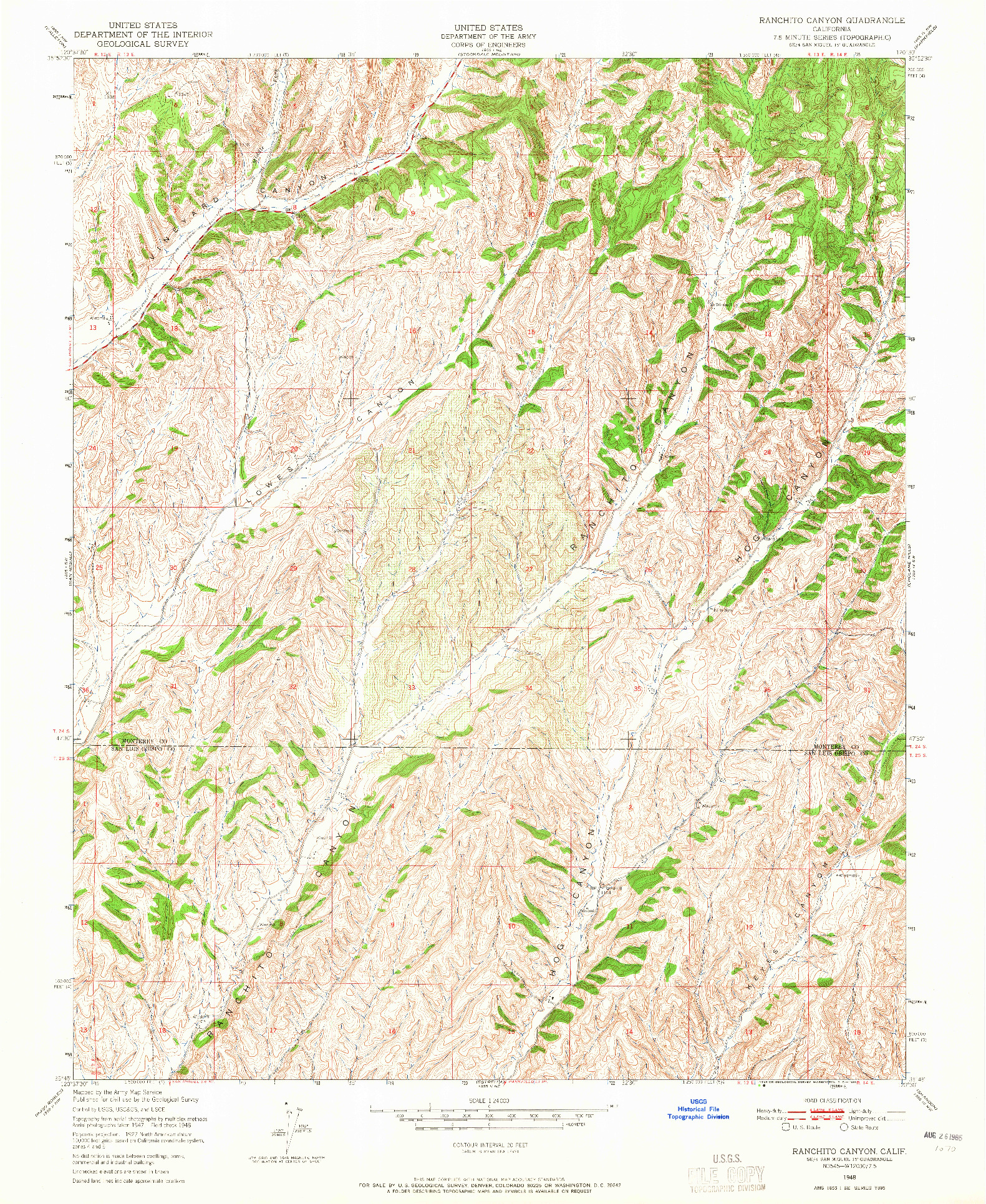 USGS 1:24000-SCALE QUADRANGLE FOR RANCHITO CANYON, CA 1948