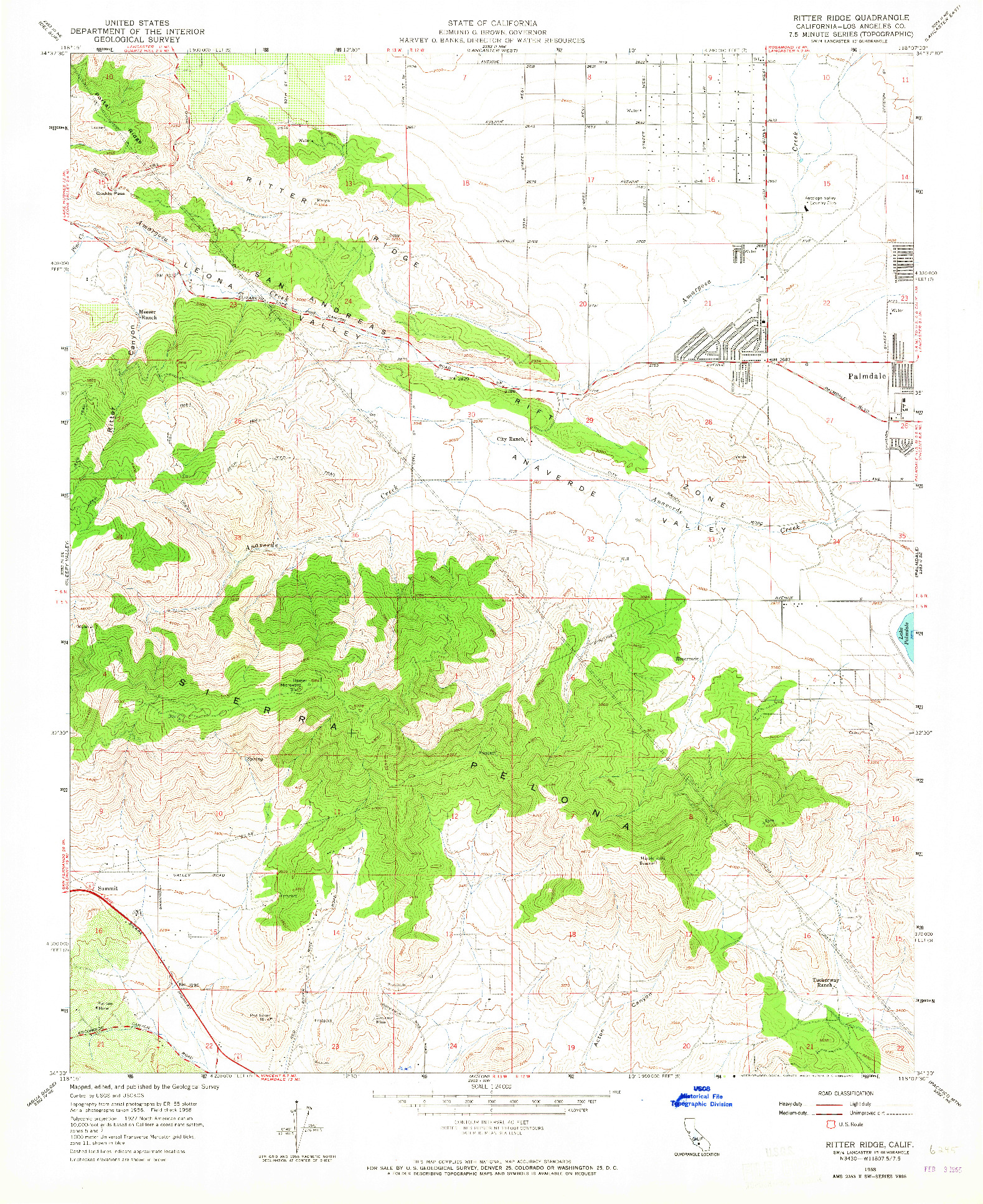 USGS 1:24000-SCALE QUADRANGLE FOR RITTER RIDGE, CA 1958