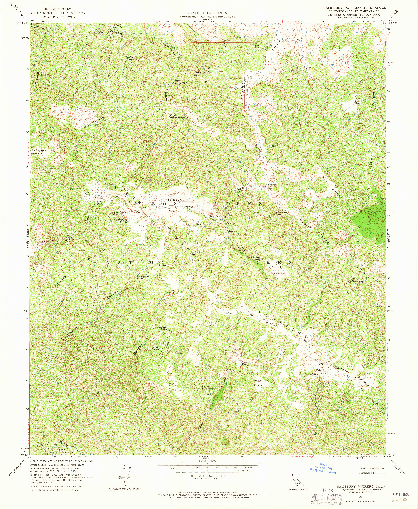 USGS 1:24000-SCALE QUADRANGLE FOR SALISBURY POTRERO, CA 1964