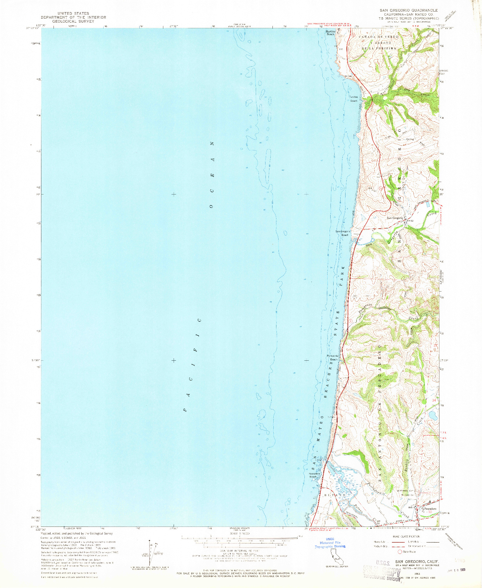 USGS 1:24000-SCALE QUADRANGLE FOR SAN GREGORIO, CA 1961