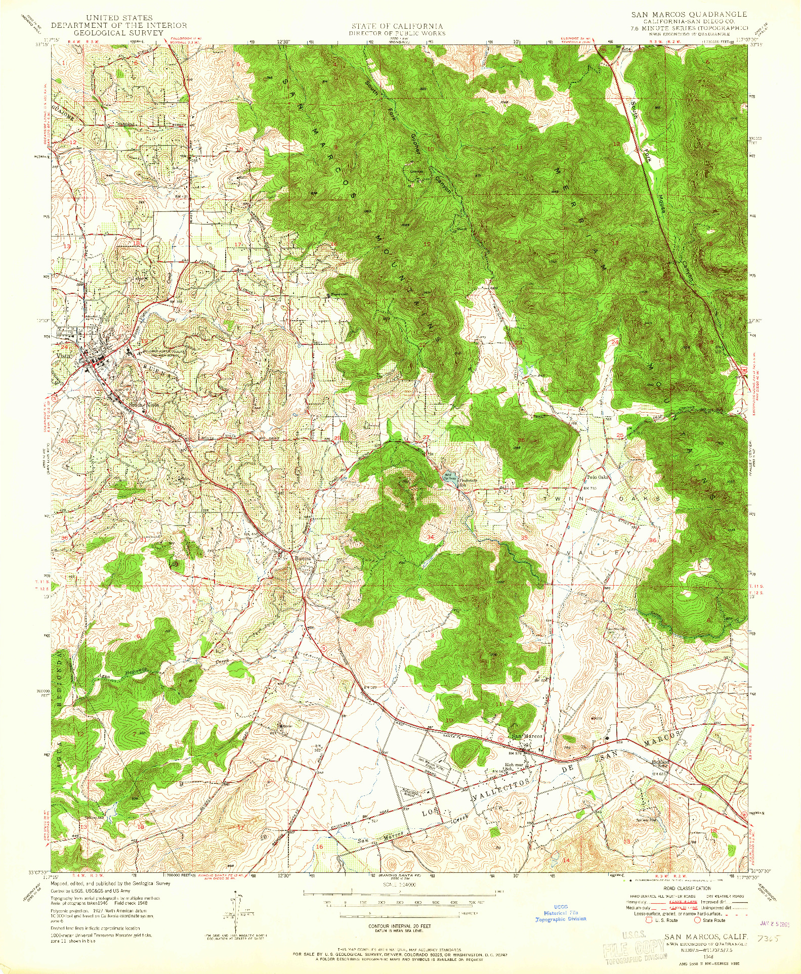 USGS 1:24000-SCALE QUADRANGLE FOR SAN MARCOS, CA 1948