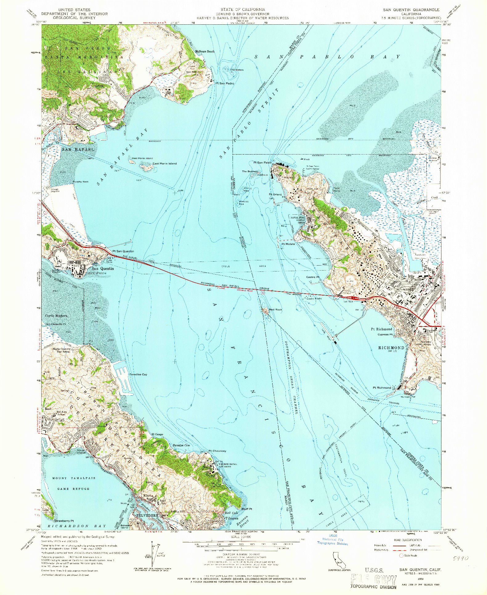 USGS 1:24000-SCALE QUADRANGLE FOR SAN QUENTIN, CA 1959