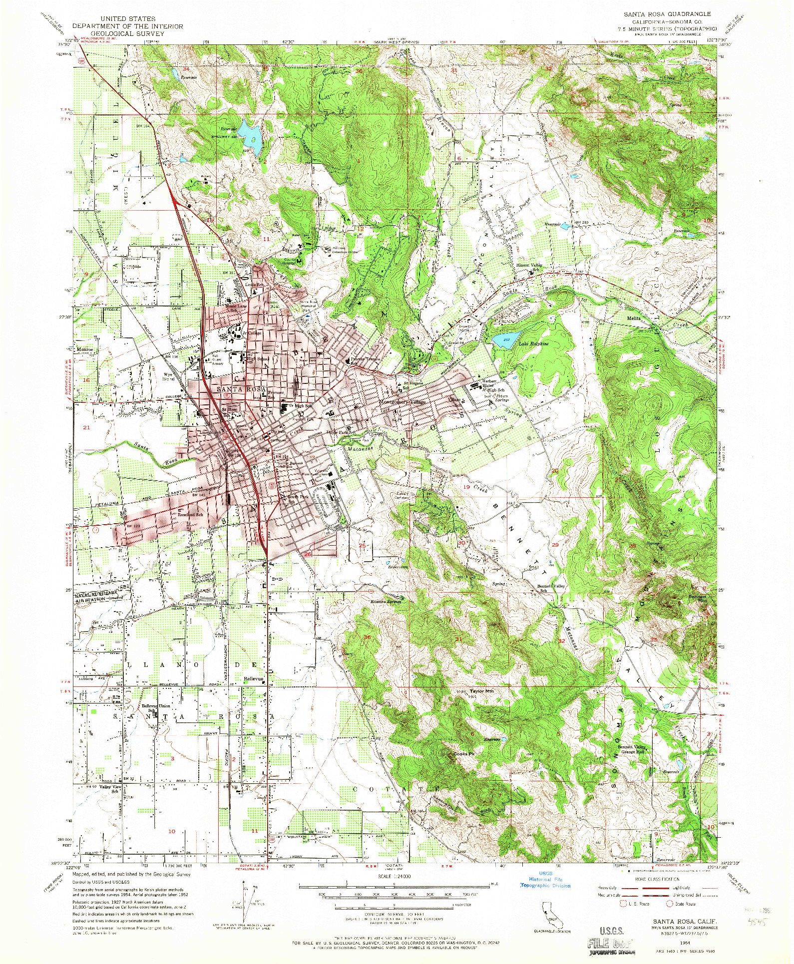 USGS 1:24000-SCALE QUADRANGLE FOR SANTA ROSA, CA 1954