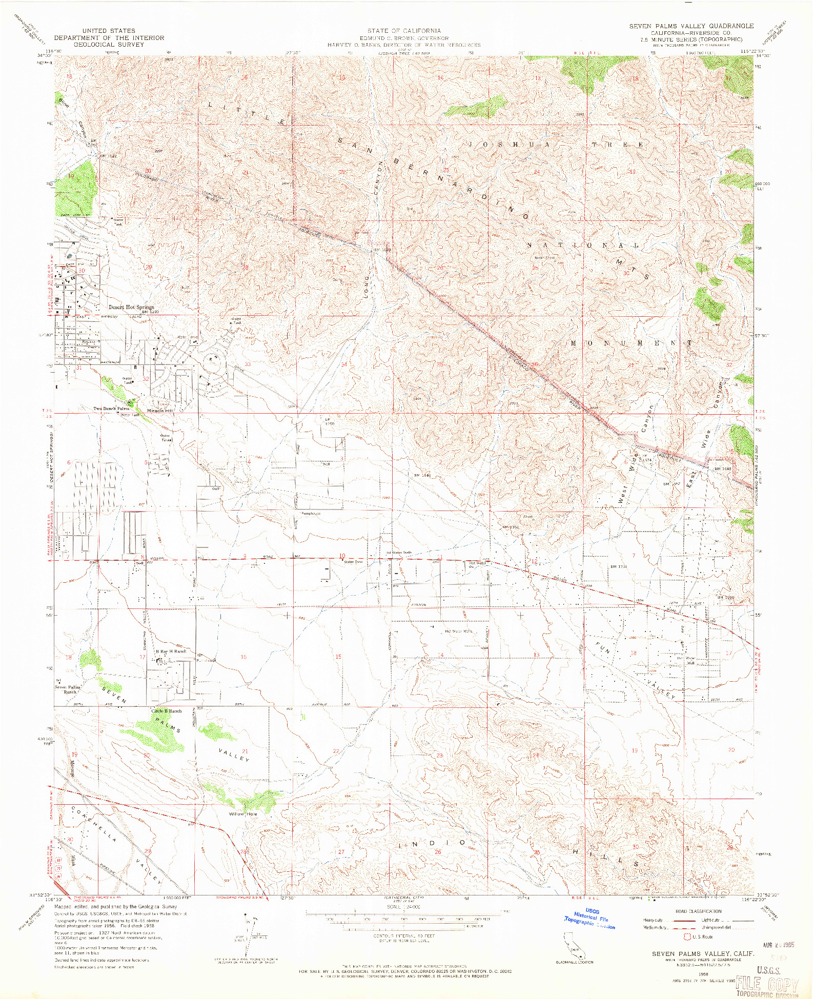 USGS 1:24000-SCALE QUADRANGLE FOR SEVEN PALMS VALLEY, CA 1958