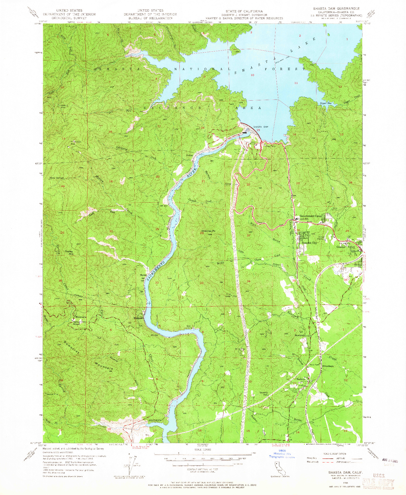 USGS 1:24000-SCALE QUADRANGLE FOR SHASTA DAM, CA 1956