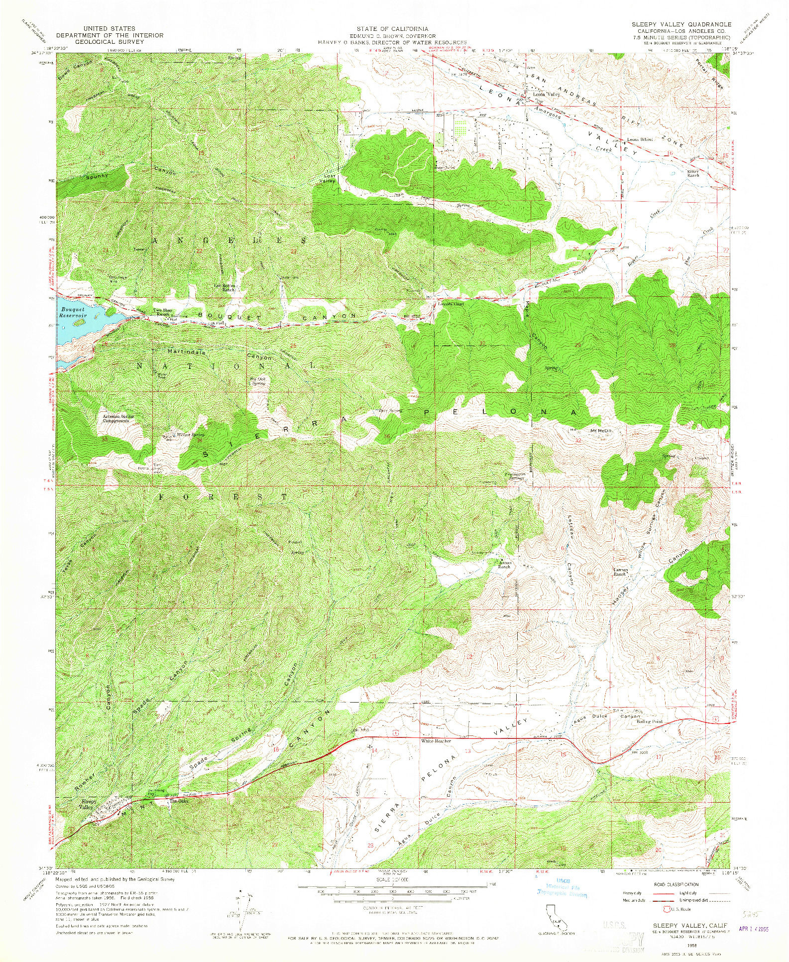 USGS 1:24000-SCALE QUADRANGLE FOR SLEEPY VALLEY, CA 1958