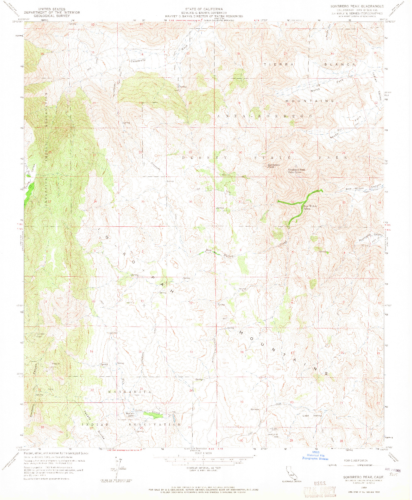 USGS 1:24000-SCALE QUADRANGLE FOR SOMBRERO PEAK, CA 1959