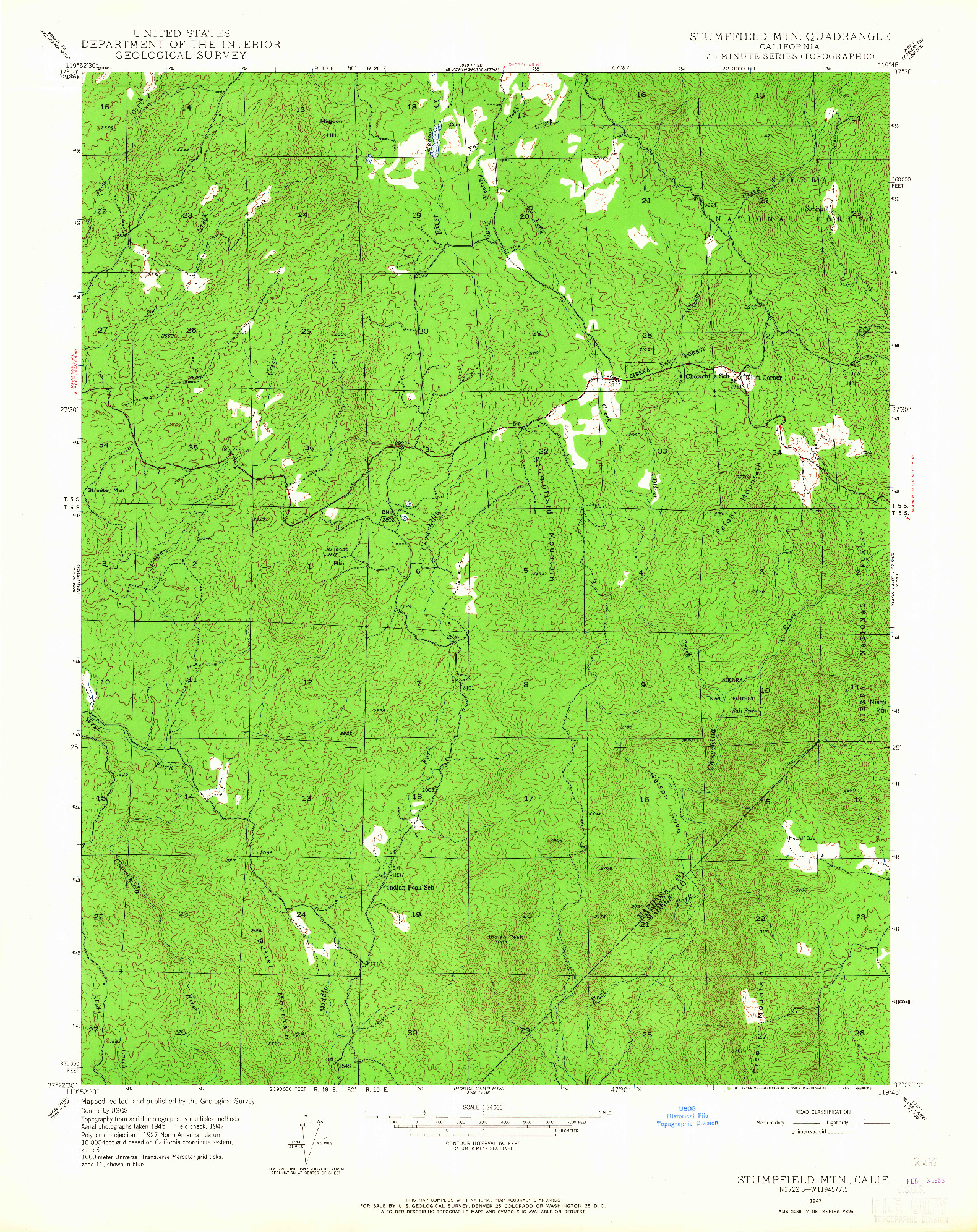 USGS 1:24000-SCALE QUADRANGLE FOR STUMPFIELD MTN., CA 1947