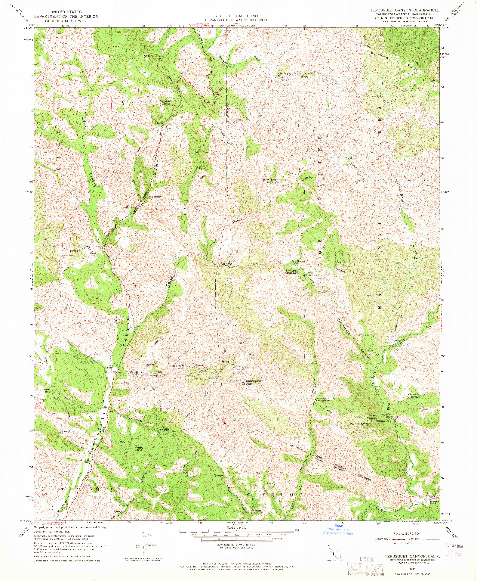 USGS 1:24000-SCALE QUADRANGLE FOR TEPUSQUET CANYON, CA 1964