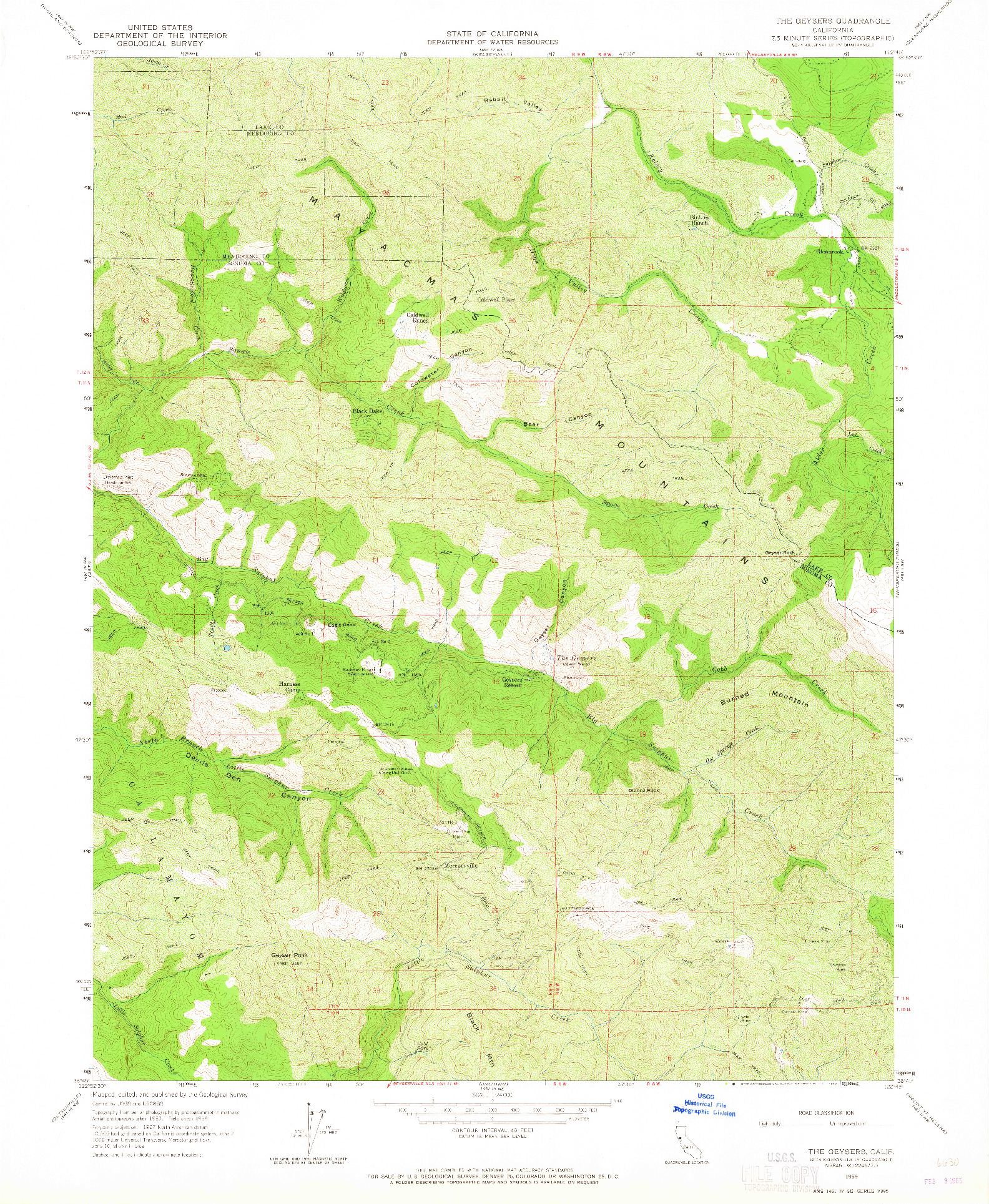 USGS 1:24000-SCALE QUADRANGLE FOR THE GEYSERS, CA 1959