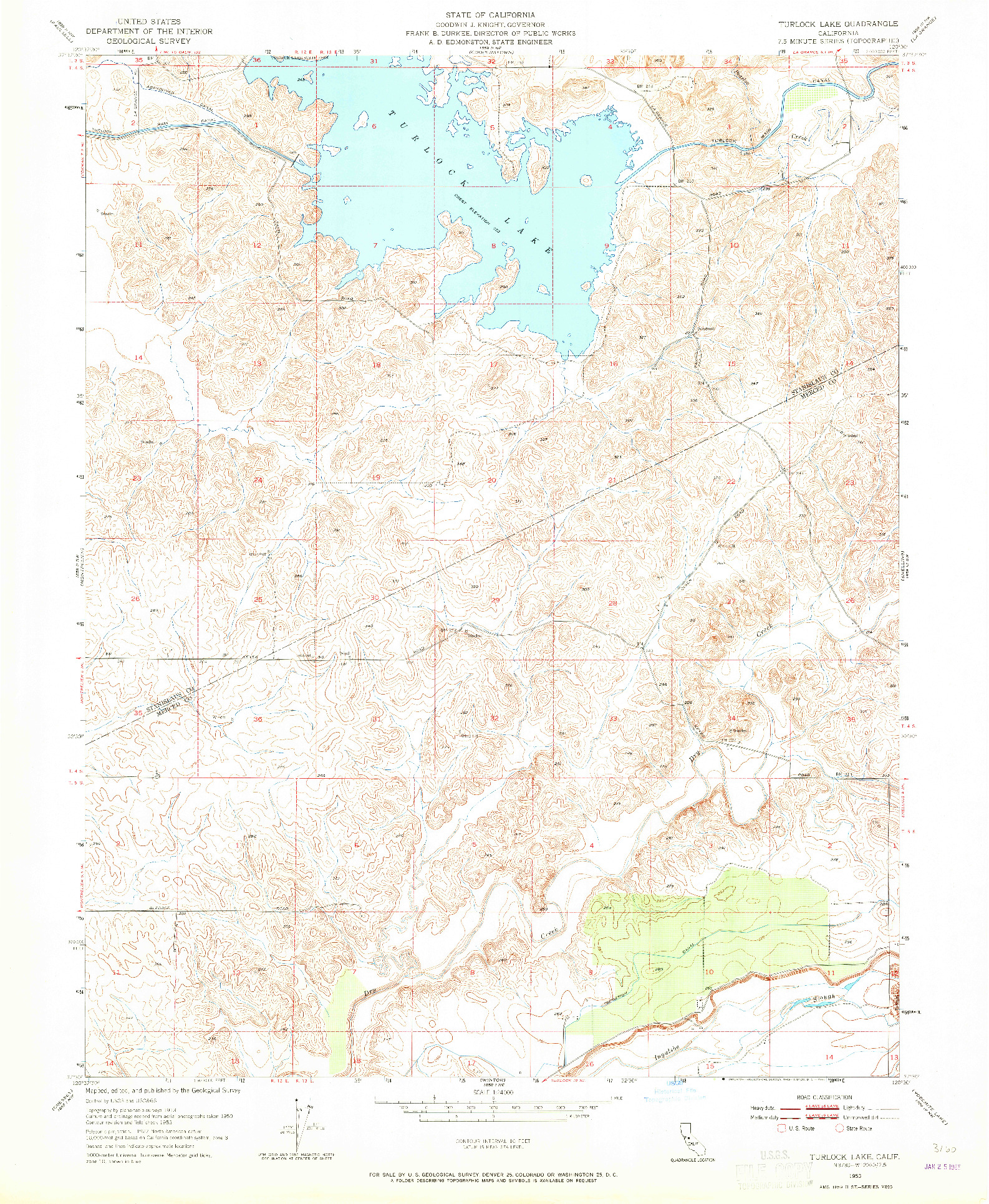 USGS 1:24000-SCALE QUADRANGLE FOR TURLOCK LAKE, CA 1953