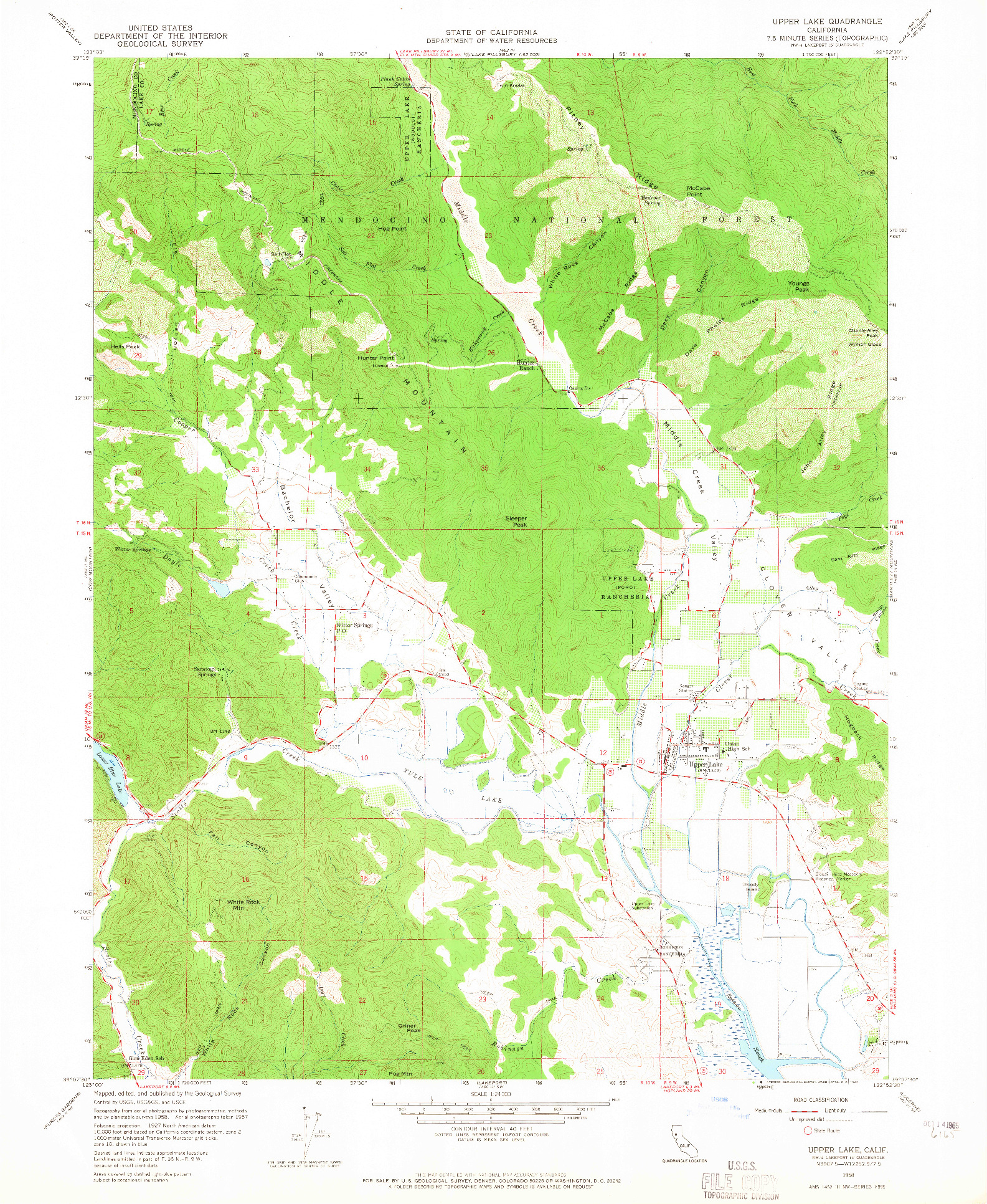 USGS 1:24000-SCALE QUADRANGLE FOR UPPER LAKE, CA 1958