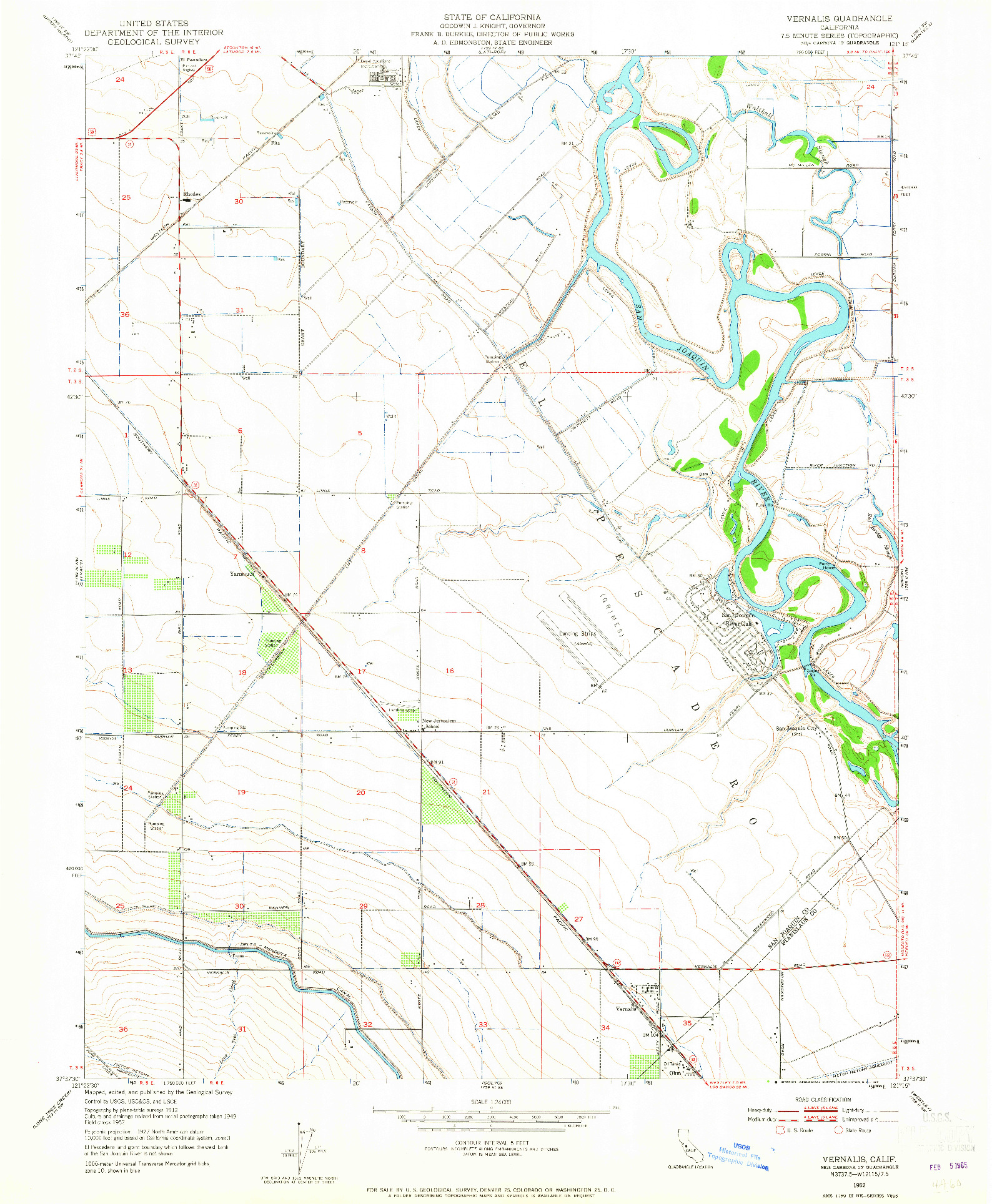 USGS 1:24000-SCALE QUADRANGLE FOR VERNALIS, CA 1952