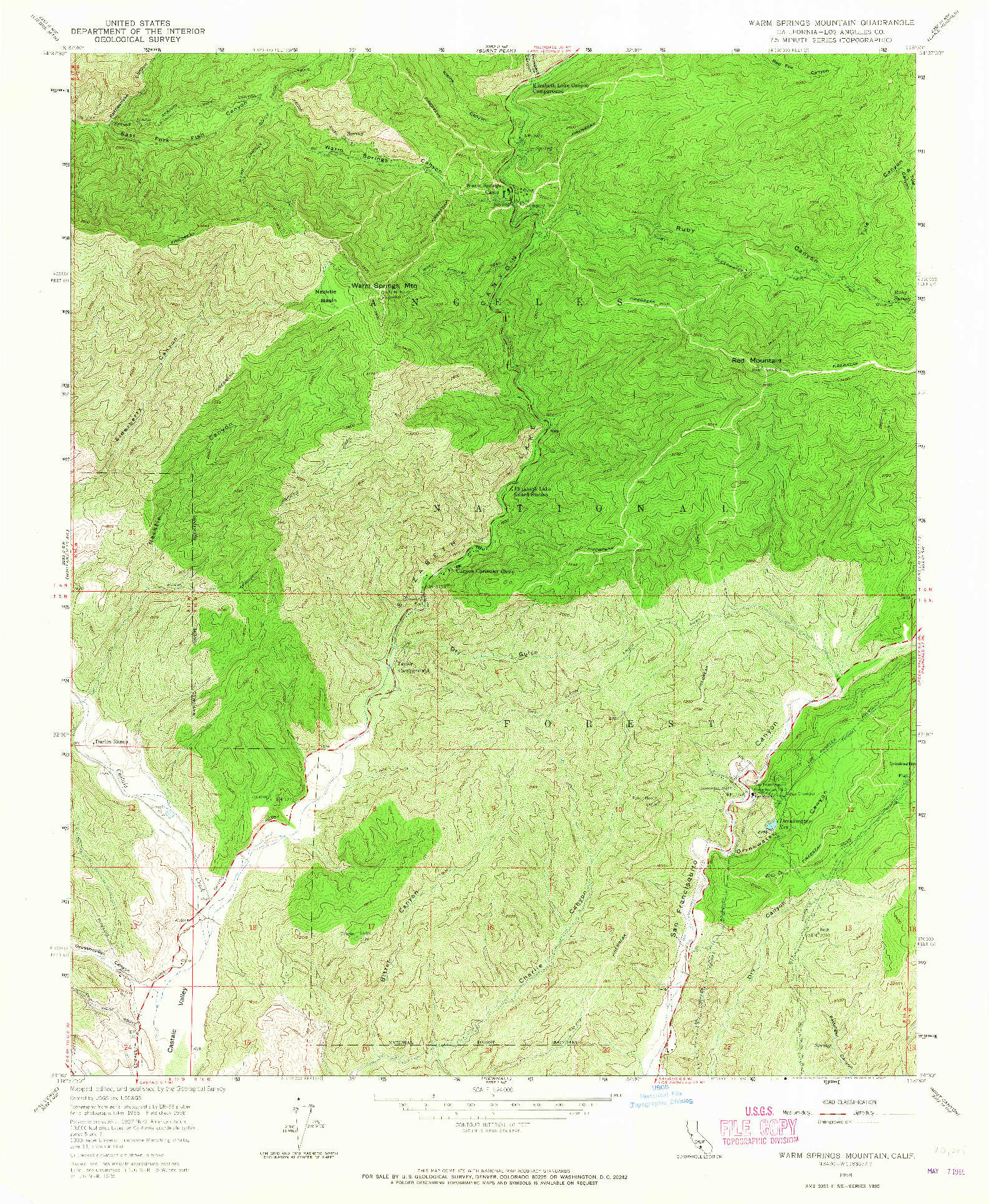 USGS 1:24000-SCALE QUADRANGLE FOR WARM SPRINGS MOUNTAIN, CA 1958