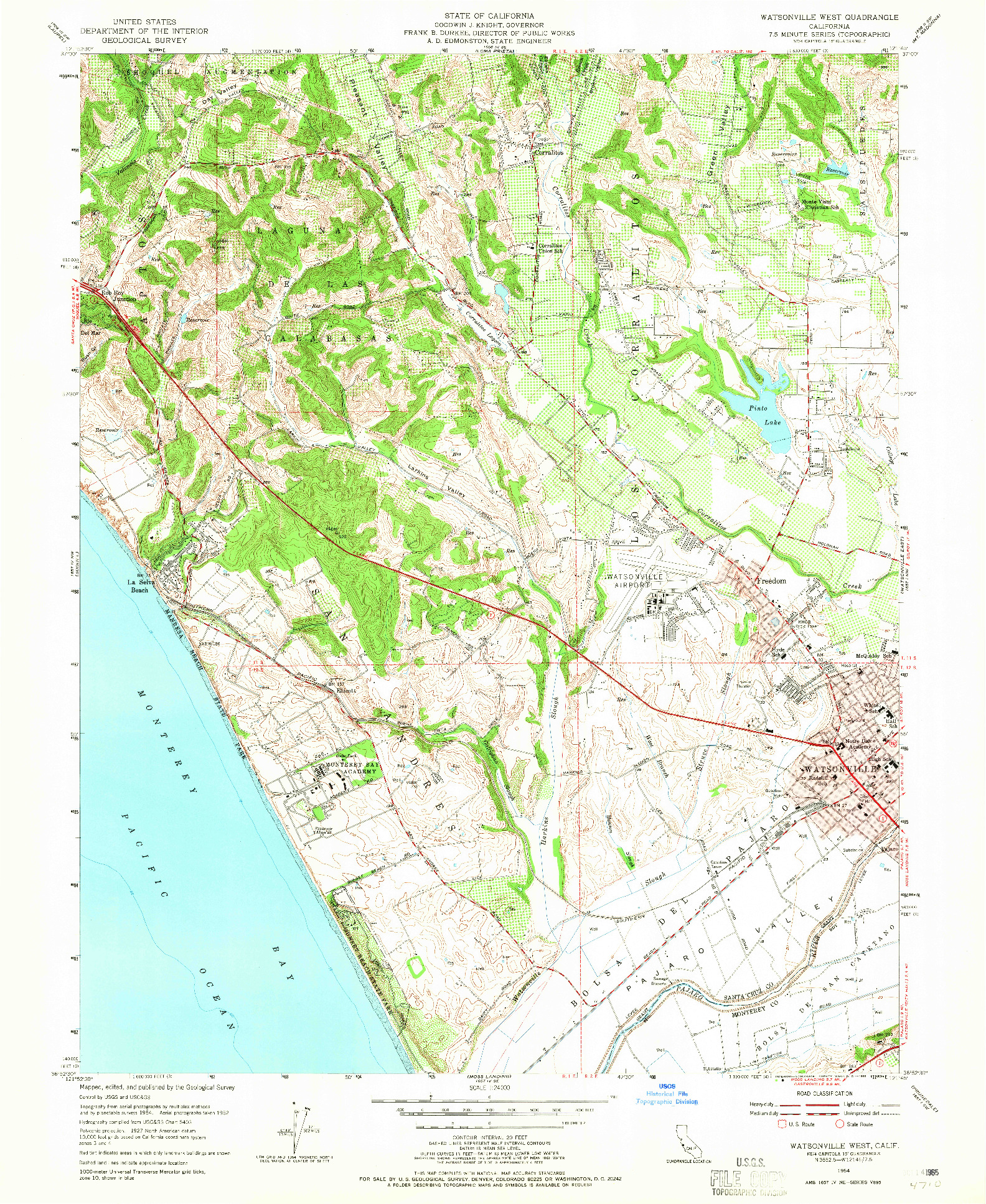 USGS 1:24000-SCALE QUADRANGLE FOR WATSONVILLE WEST, CA 1954