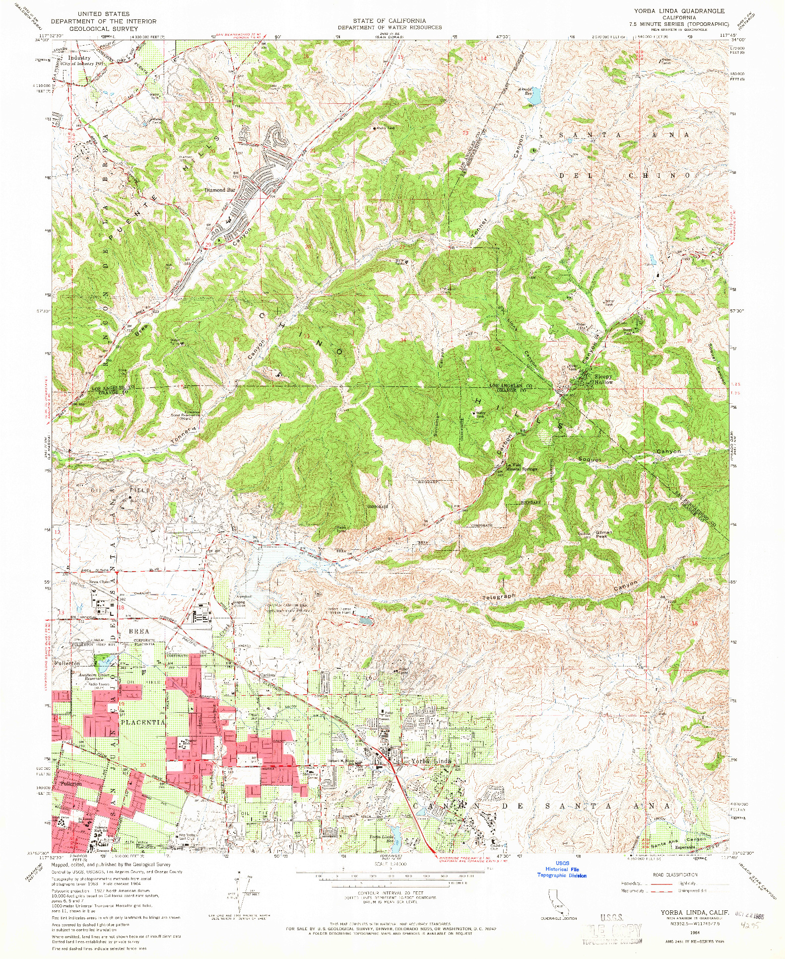 USGS 1:24000-SCALE QUADRANGLE FOR YORBA LINDA, CA 1964