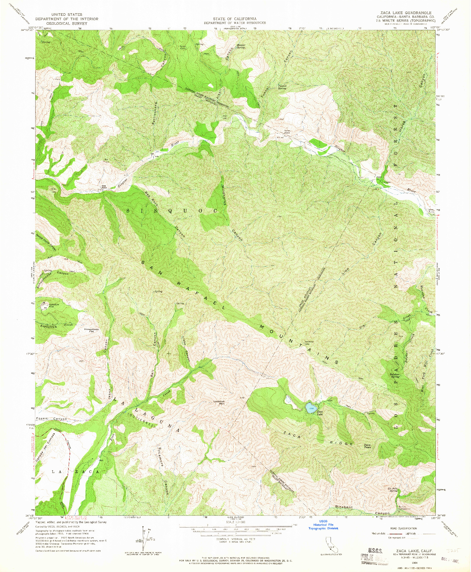 USGS 1:24000-SCALE QUADRANGLE FOR ZACA LAKE, CA 1964