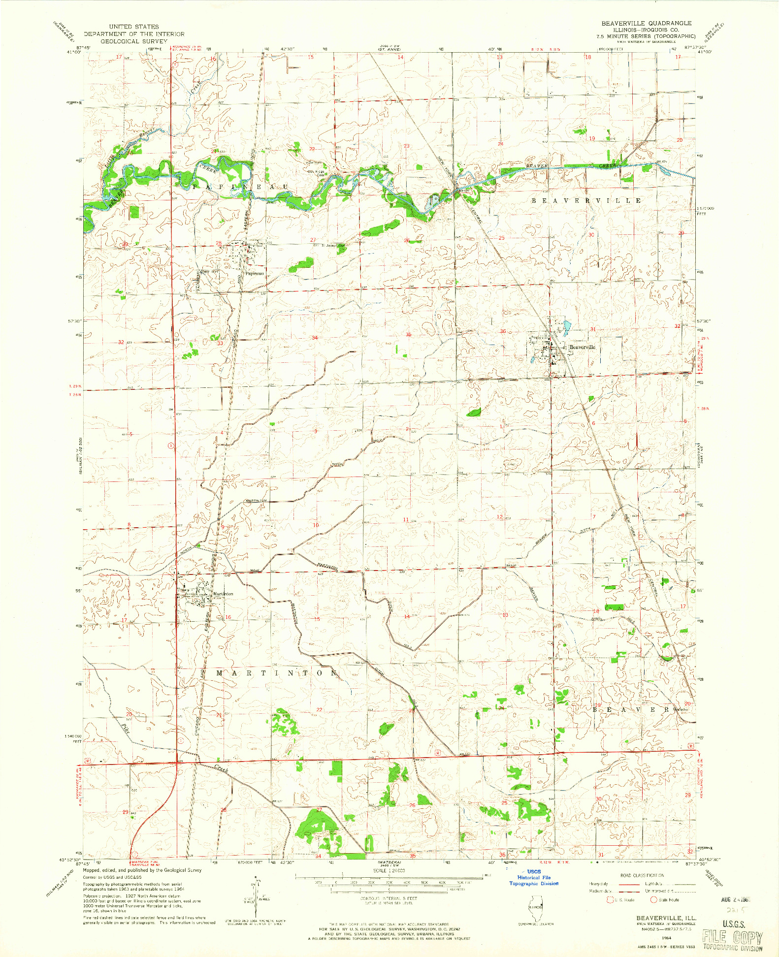 USGS 1:24000-SCALE QUADRANGLE FOR BEAVERVILLE, IL 1964