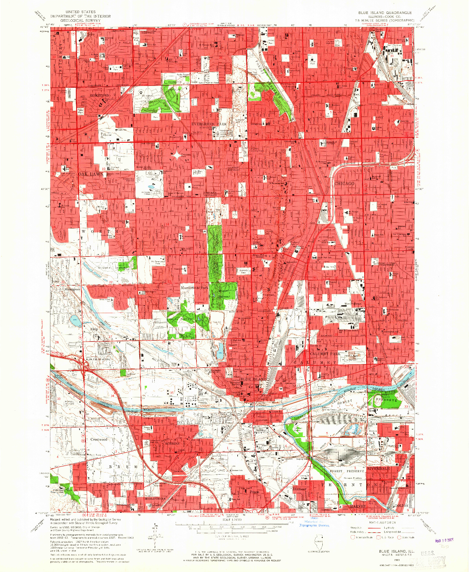 USGS 1:24000-SCALE QUADRANGLE FOR BLUE ISLAND, IL 1963