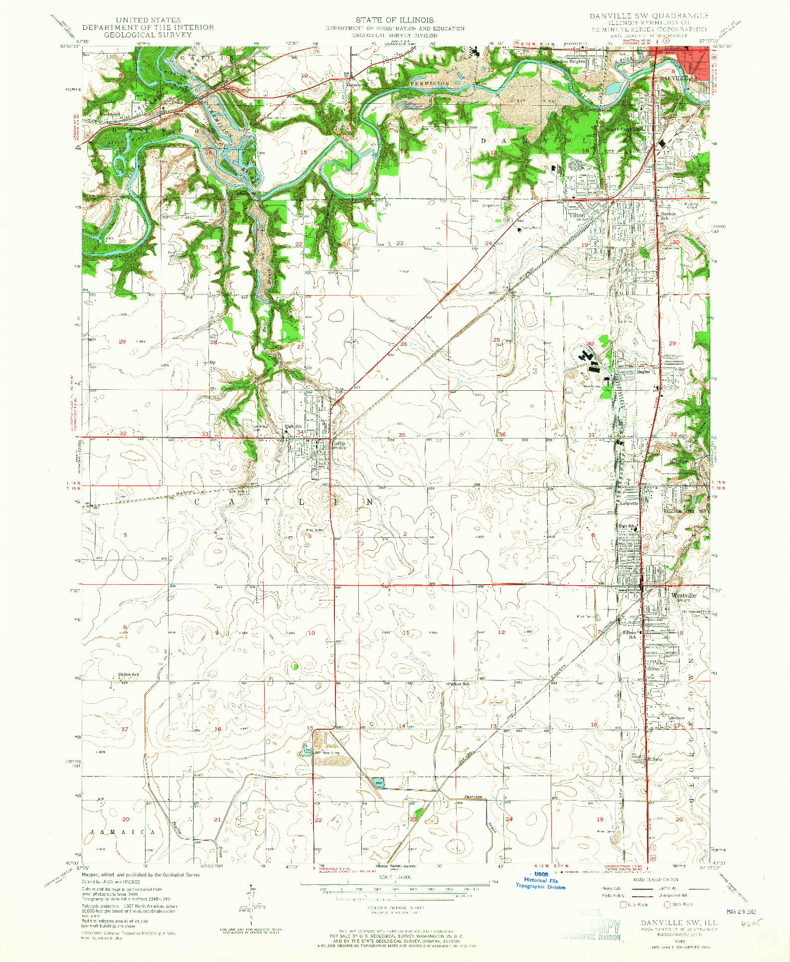 USGS 1:24000-SCALE QUADRANGLE FOR DANVILLE SW, IL 1949