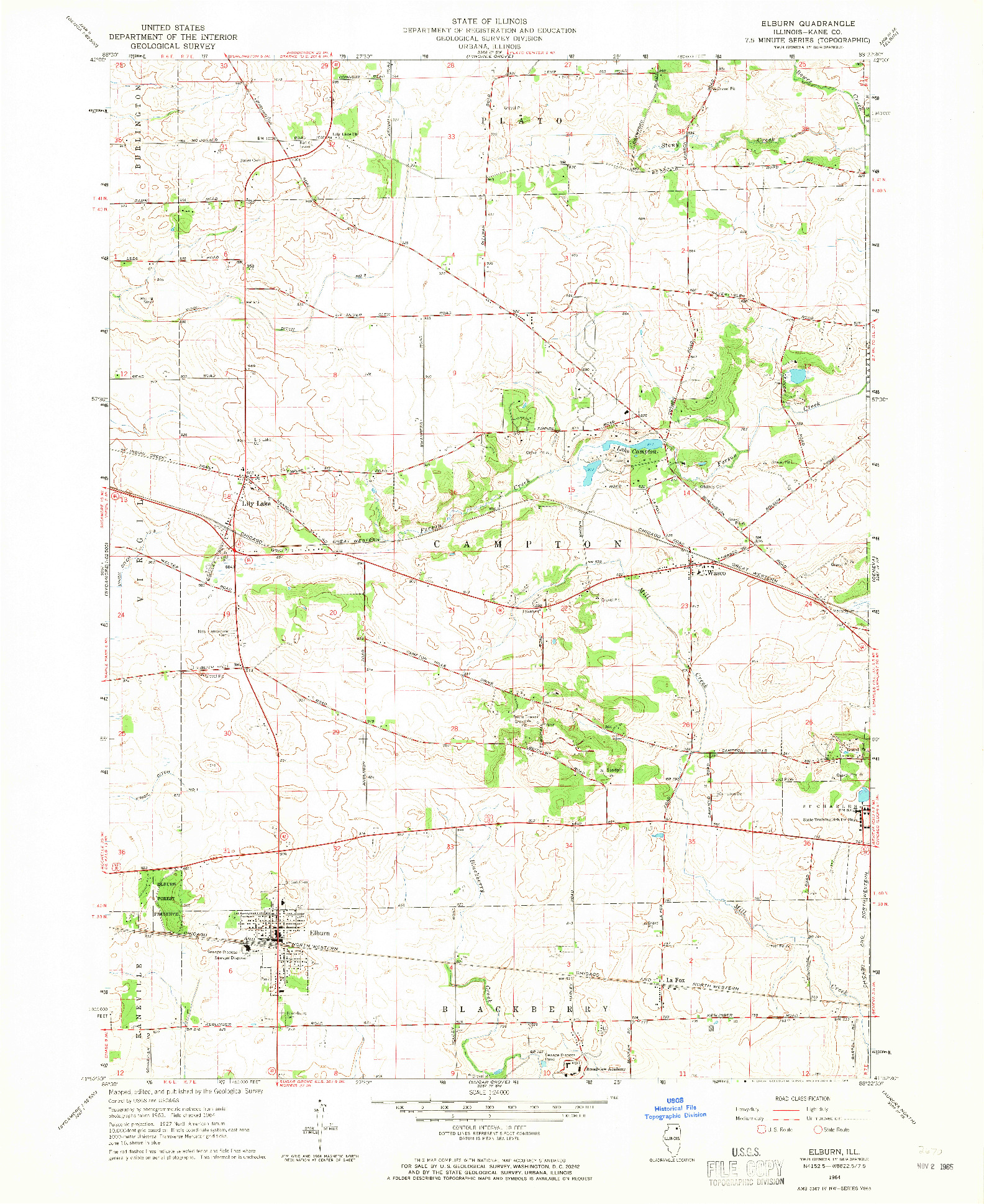USGS 1:24000-SCALE QUADRANGLE FOR ELBURN, IL 1964