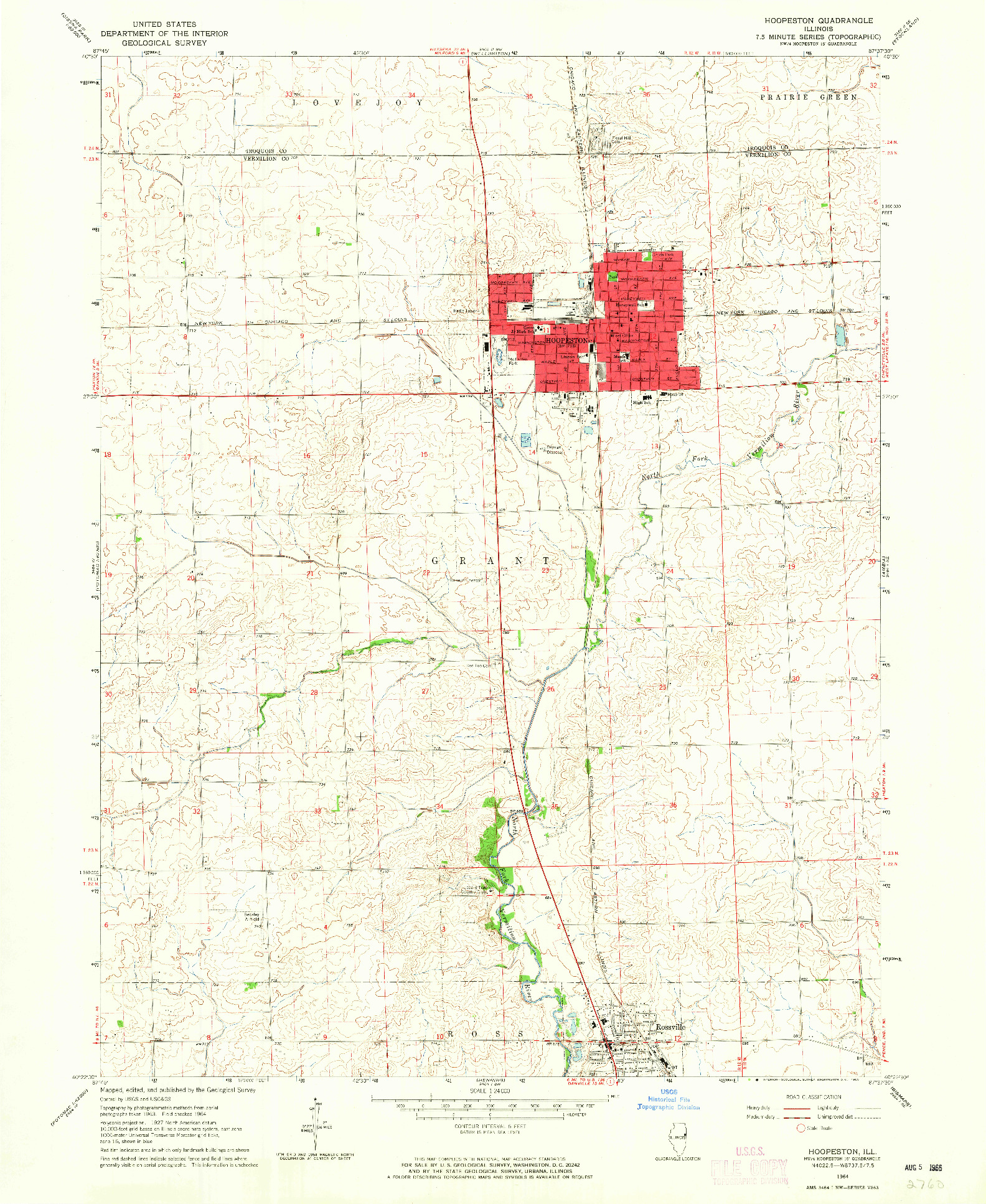 USGS 1:24000-SCALE QUADRANGLE FOR HOOPESTON, IL 1964