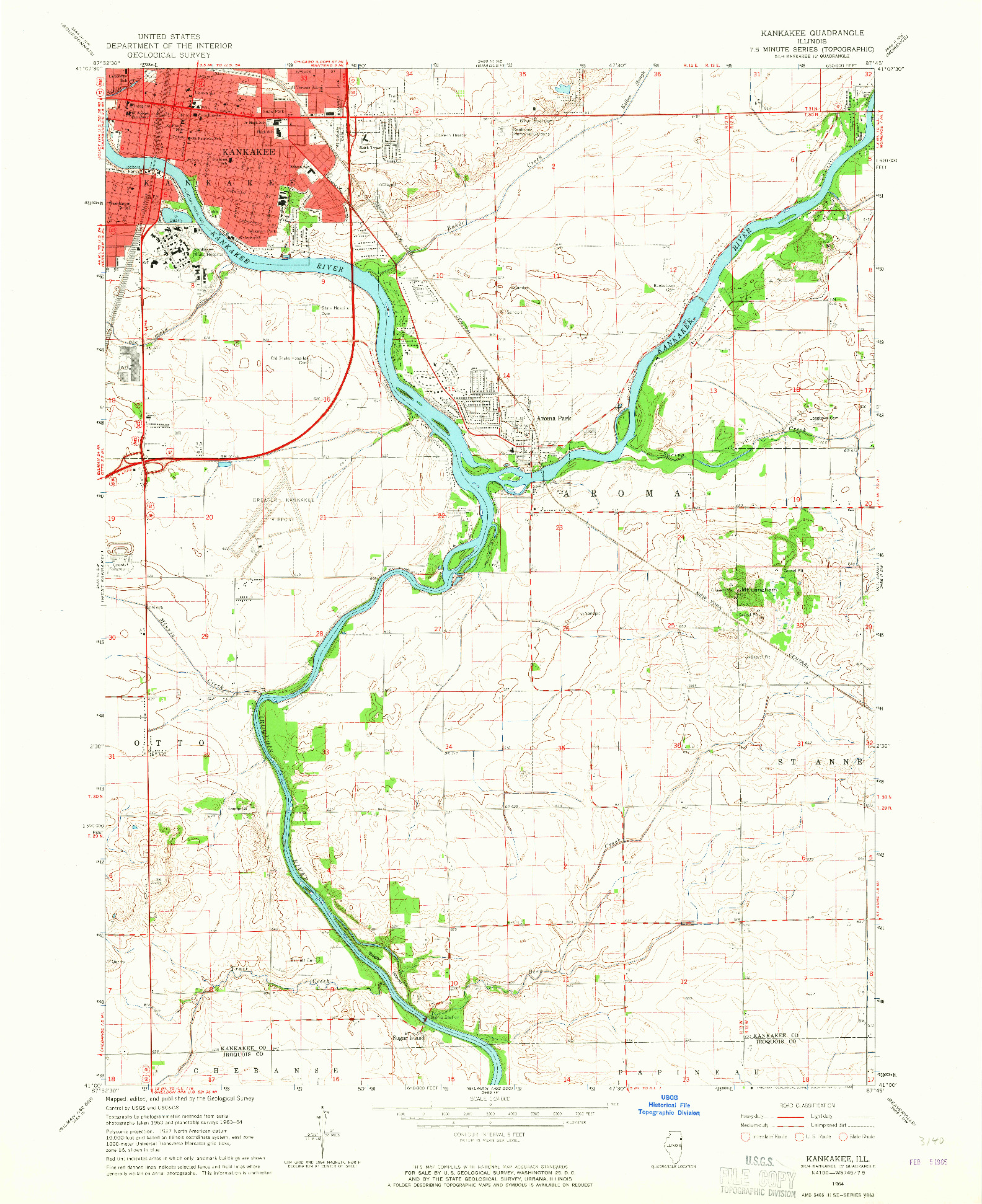 USGS 1:24000-SCALE QUADRANGLE FOR KANKAKEE, IL 1964