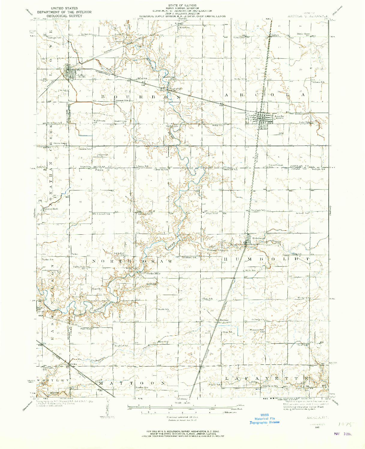 USGS 1:62500-SCALE QUADRANGLE FOR ARCOLA, IL 1935