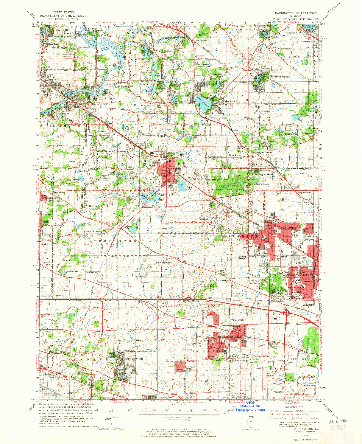 USGS 1:62500-SCALE QUADRANGLE FOR BARRINGTON, IL 1961