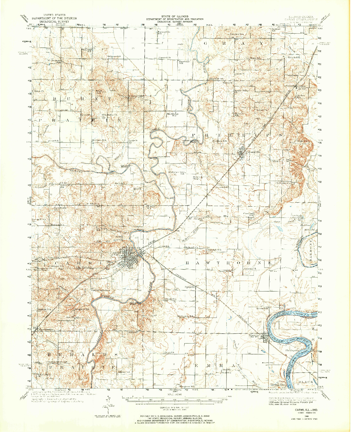 USGS 1:62500-SCALE QUADRANGLE FOR CARMI, IL 1940