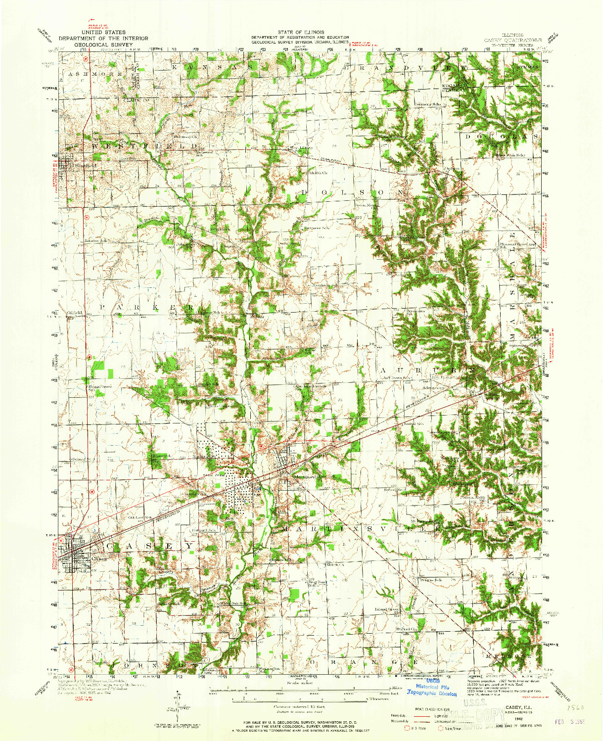 USGS 1:62500-SCALE QUADRANGLE FOR CASEY, IL 1942