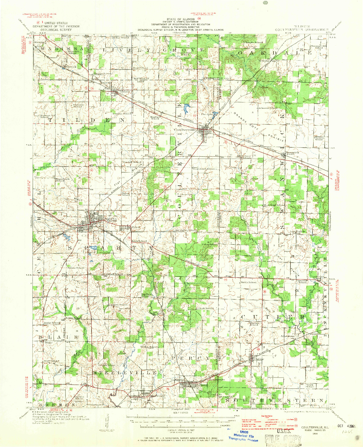 USGS 1:62500-SCALE QUADRANGLE FOR COULTERVILLE, IL 1914