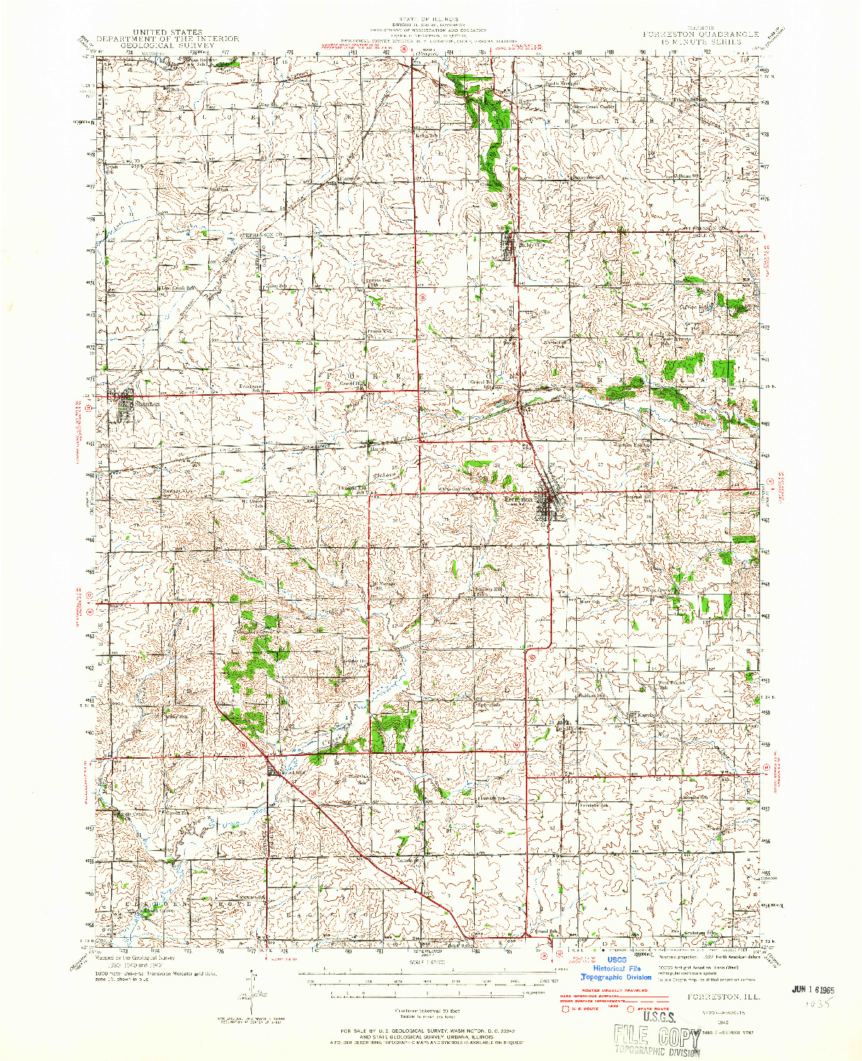 USGS 1:62500-SCALE QUADRANGLE FOR FORRESTON, IL 1942