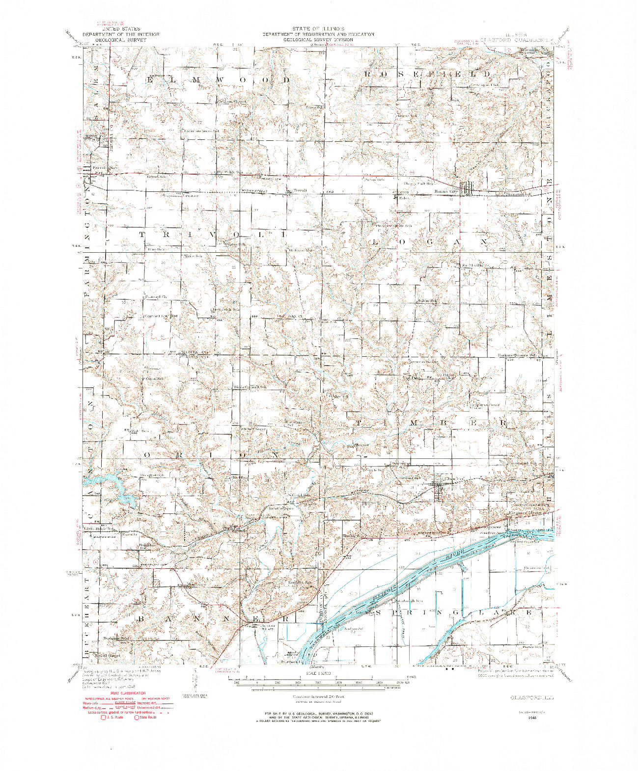 USGS 1:62500-SCALE QUADRANGLE FOR GLASFORD, IL 1948