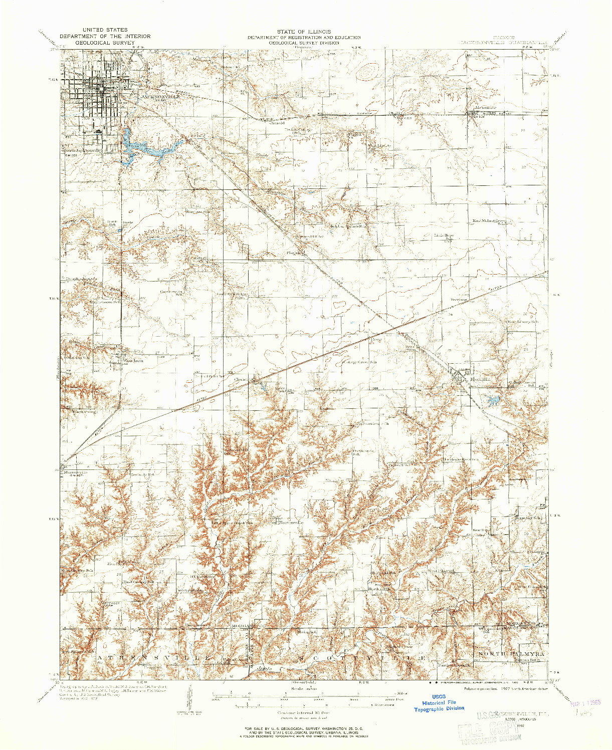 USGS 1:62500-SCALE QUADRANGLE FOR JACKSONVILLE, IL 1932