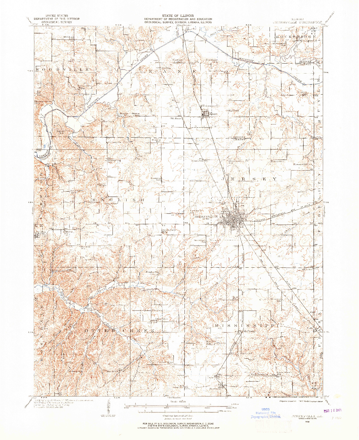 USGS 1:62500-SCALE QUADRANGLE FOR JERSEYVILLE, IL 1930