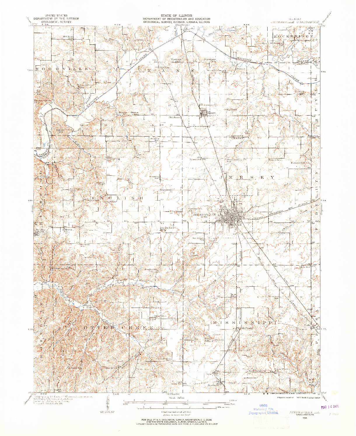 USGS 1:62500-SCALE QUADRANGLE FOR JERSEYVILLE, IL 1930
