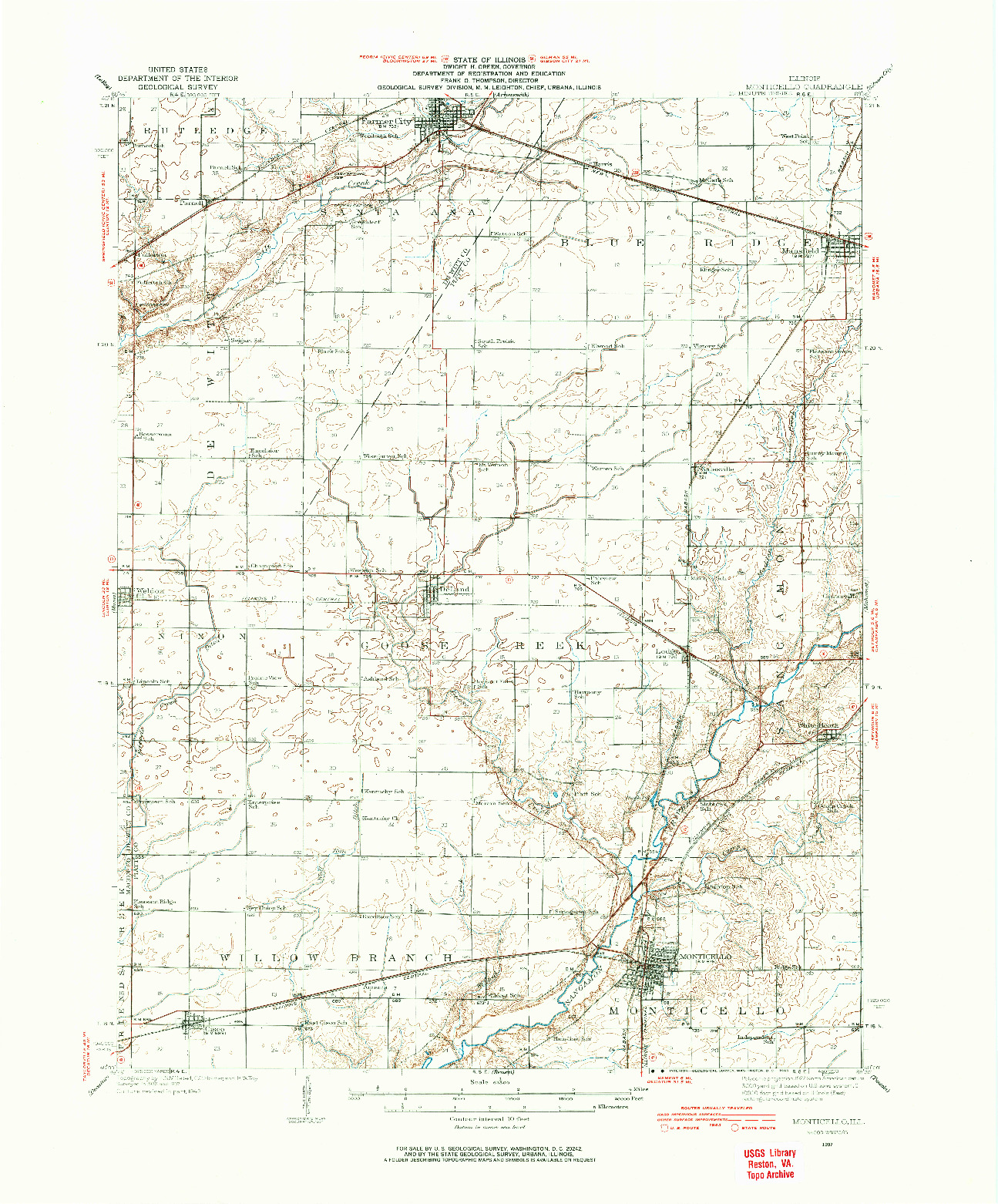 USGS 1:62500-SCALE QUADRANGLE FOR MONTICELLO, IL 1937