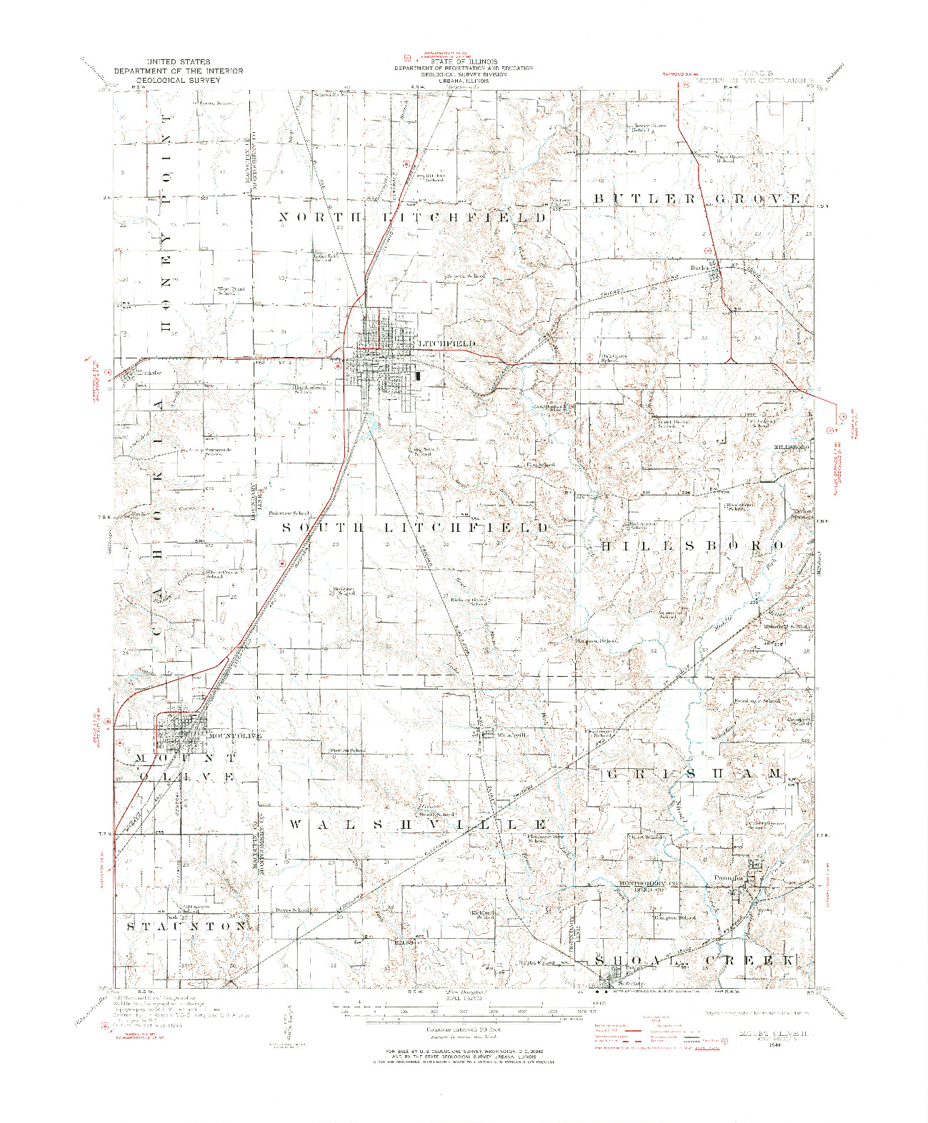 USGS 1:62500-SCALE QUADRANGLE FOR MOUNT OLIVE, IL 1944
