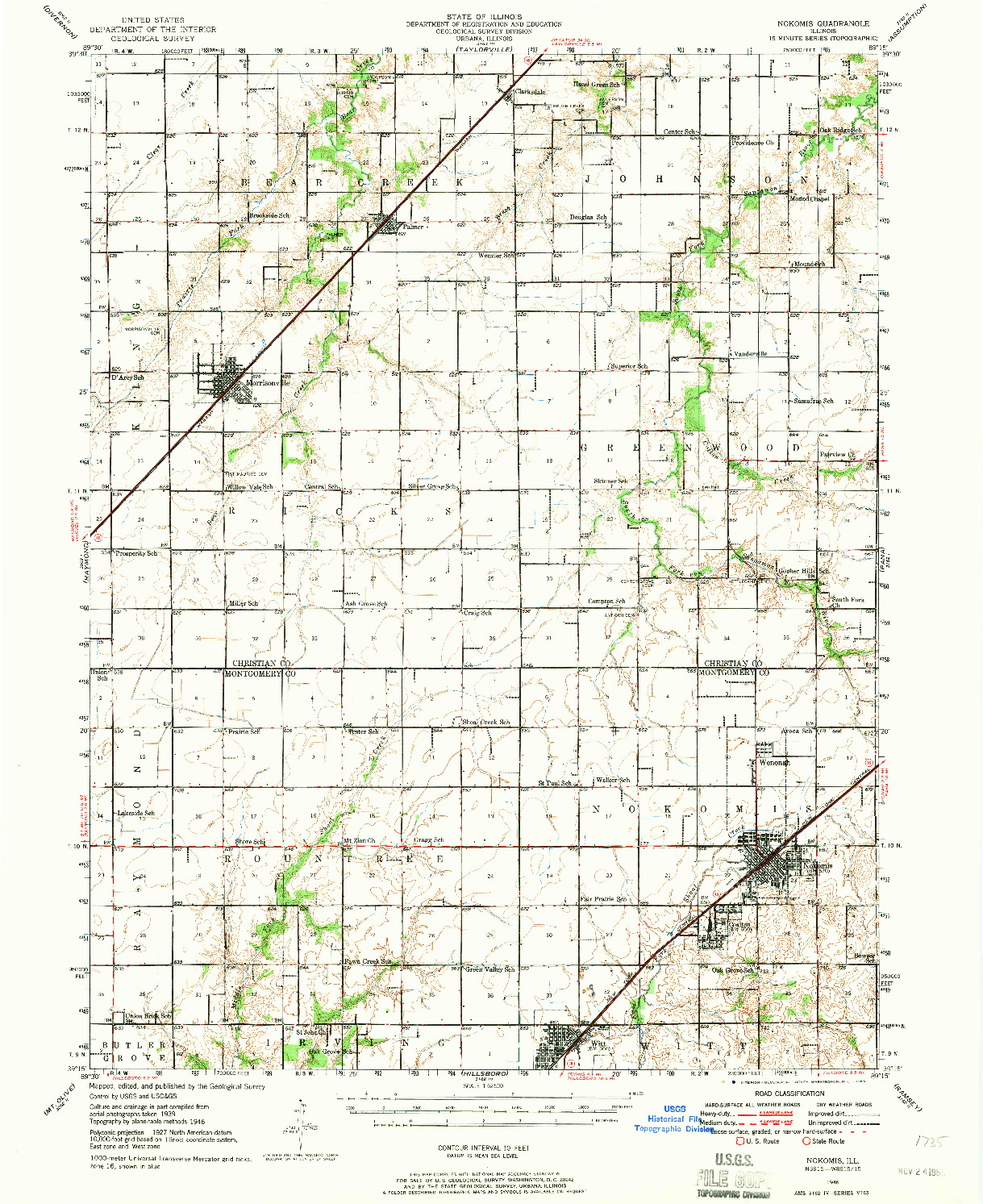 USGS 1:62500-SCALE QUADRANGLE FOR NOKOMIS, IL 1946