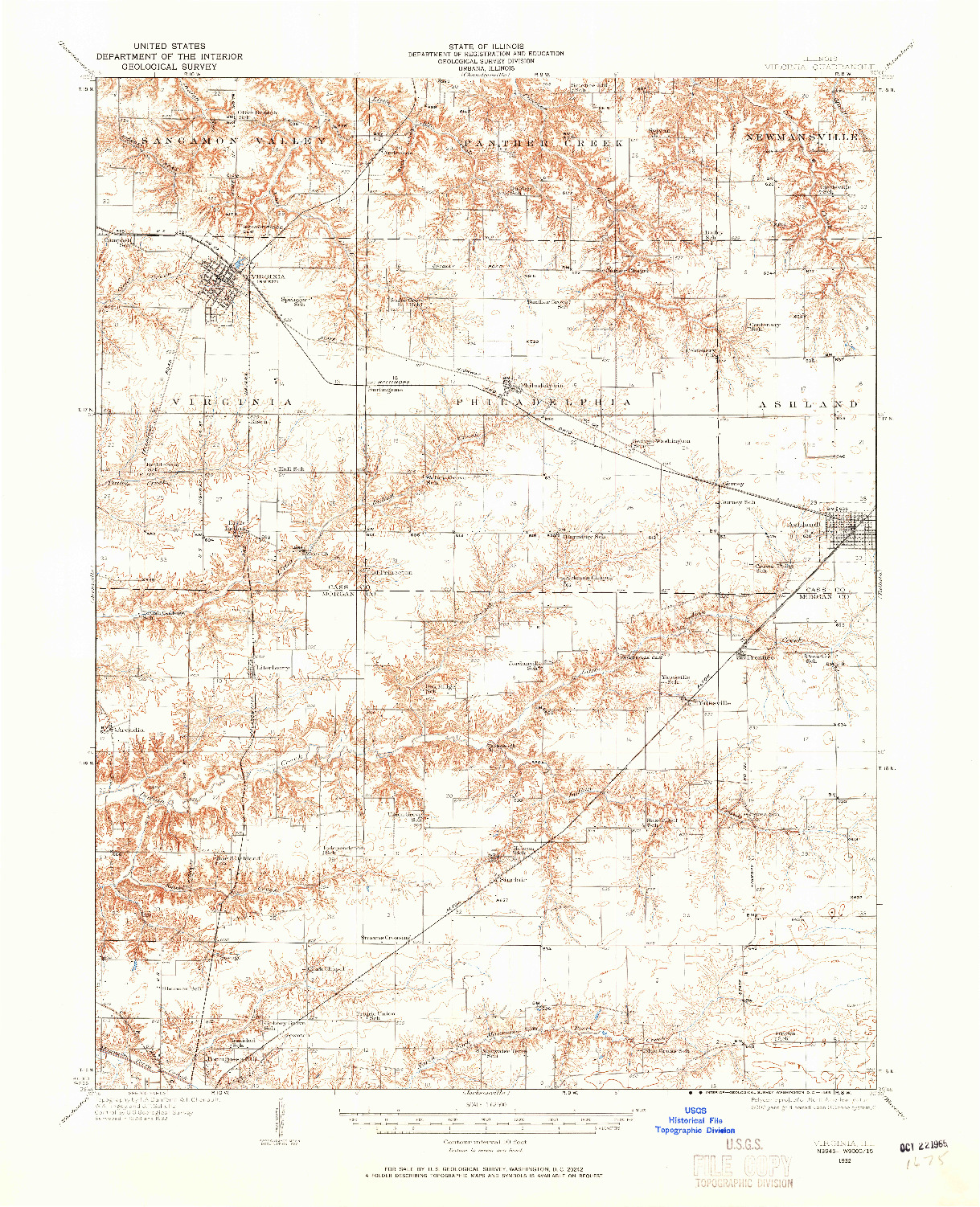 USGS 1:62500-SCALE QUADRANGLE FOR VIRGINIA, IL 1932