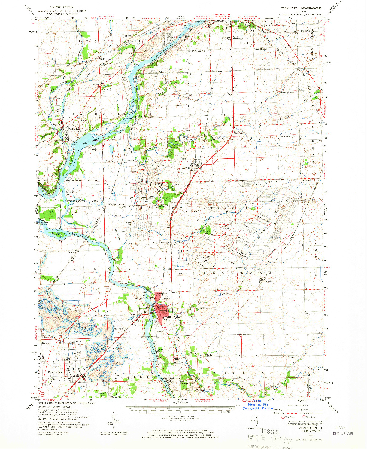 USGS 1:62500-SCALE QUADRANGLE FOR WILMINGTON, IL 1954