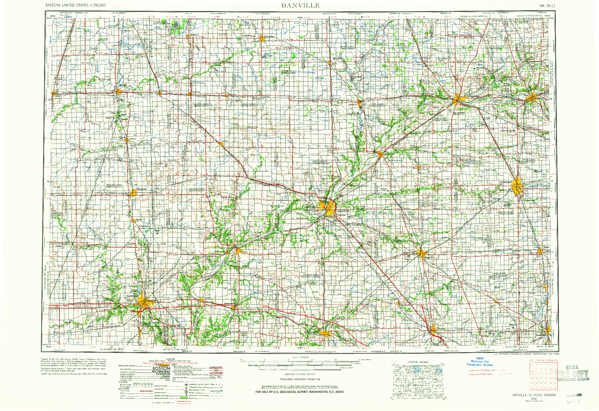 USGS 1:250000-SCALE QUADRANGLE FOR DANVILLE, IL 1953