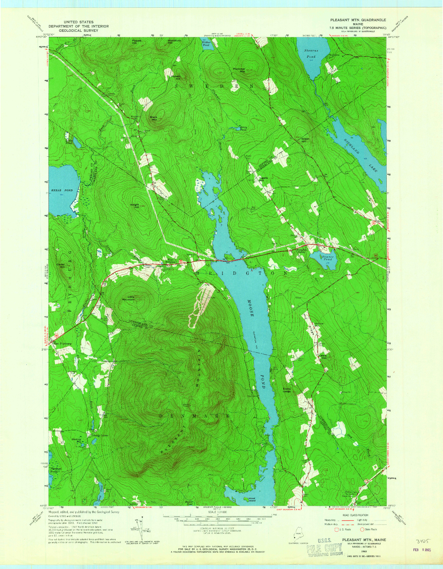 USGS 1:24000-SCALE QUADRANGLE FOR PLEASANT MTN, ME 1963