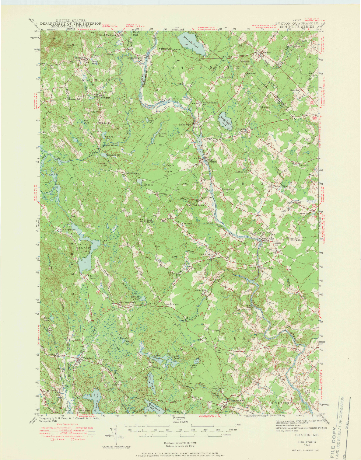 USGS 1:62500-SCALE QUADRANGLE FOR BUXTON, ME 1942