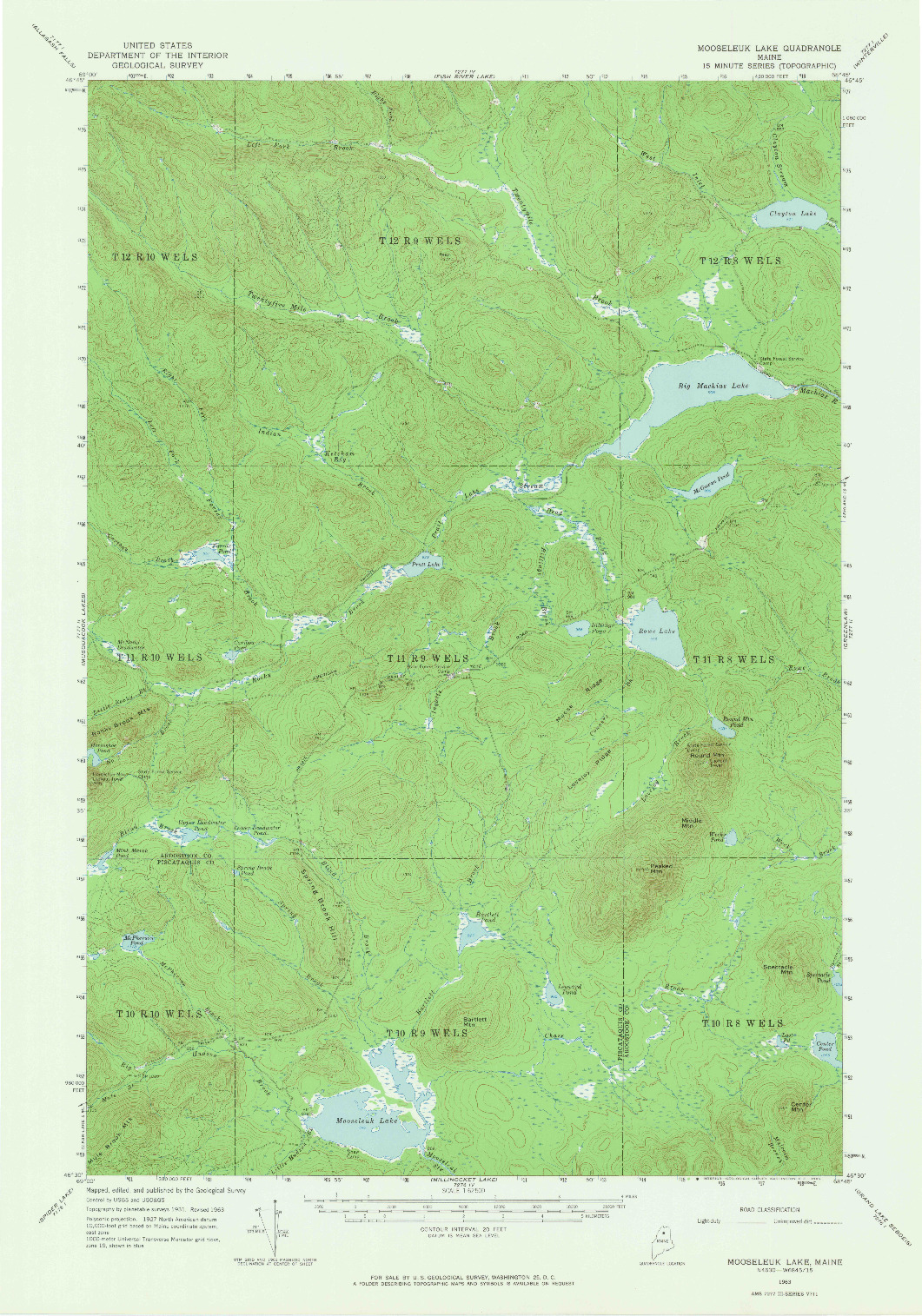 USGS 1:62500-SCALE QUADRANGLE FOR MOOSELEUK LAKE, ME 1963
