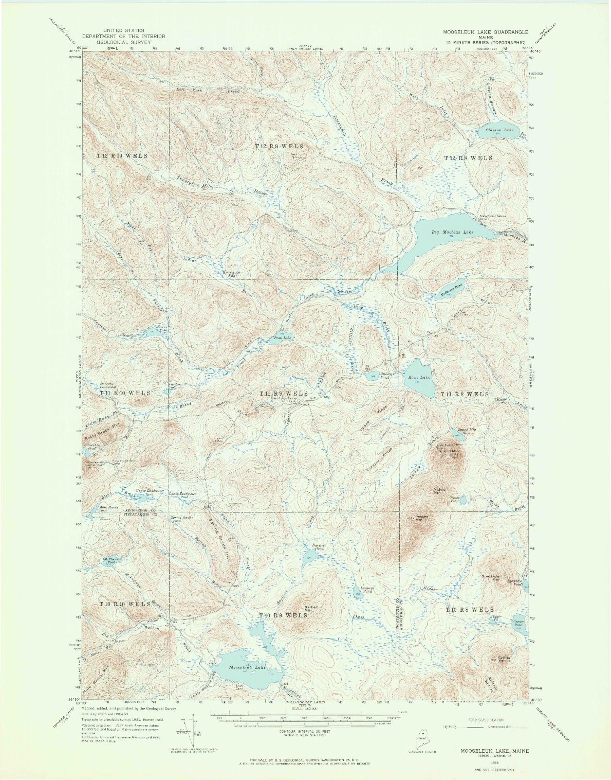 USGS 1:62500-SCALE QUADRANGLE FOR MOOSELEUK LAKE, ME 1963